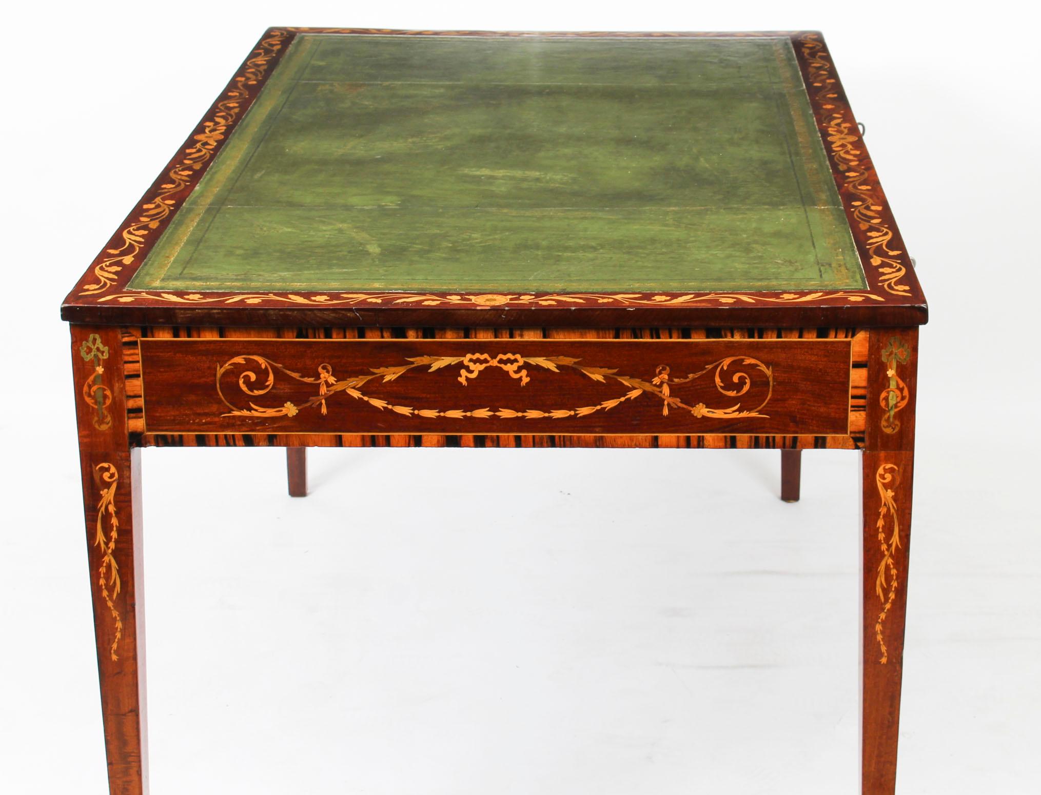 Marquetry Antique George III Mahogany Library Writing Table Desk, 18th Century For Sale