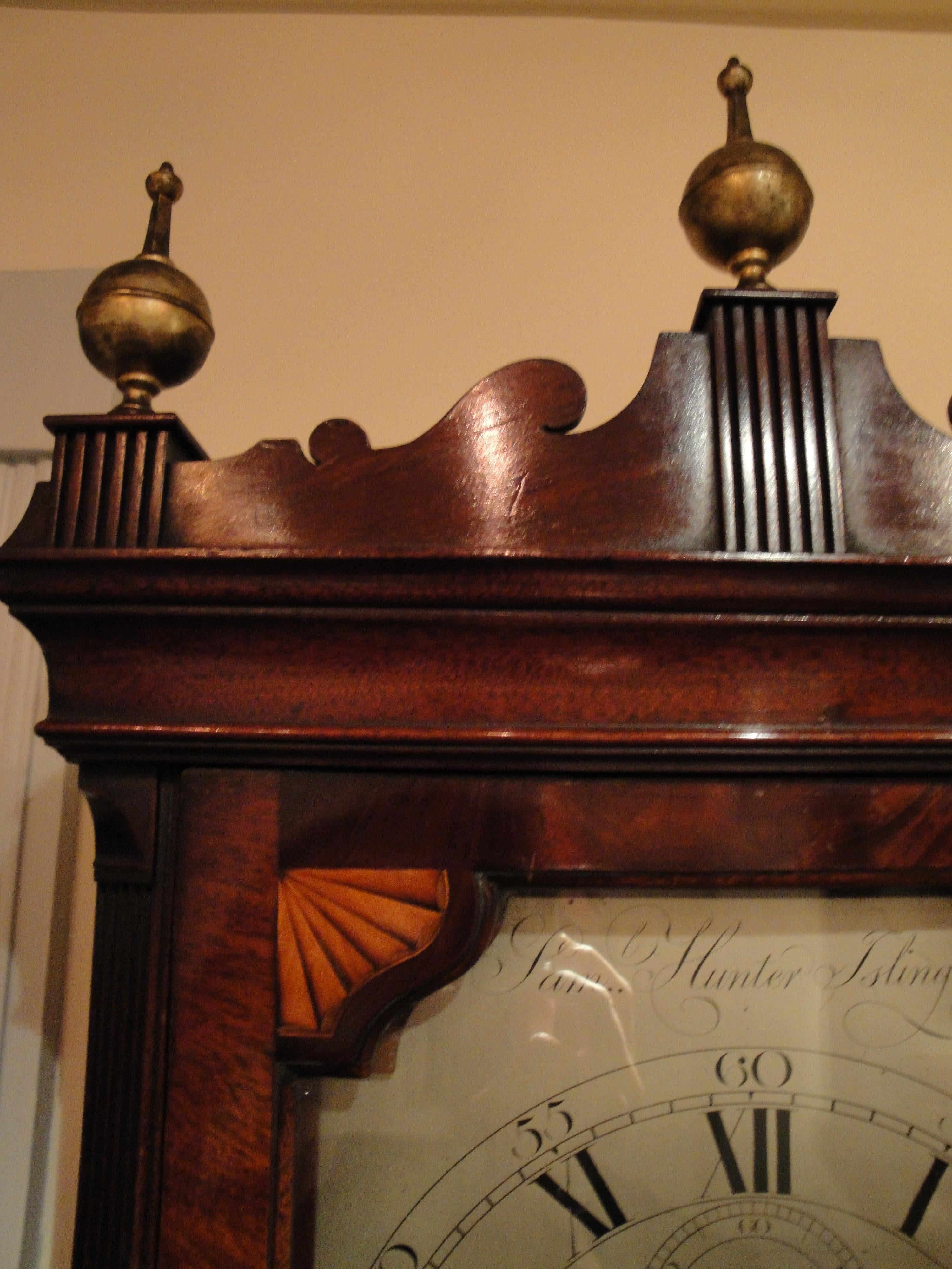 XVIII secolo Antico orologio a cassa lunga in mogano di Giorgio III di Samuel Hunter di Islington London in vendita