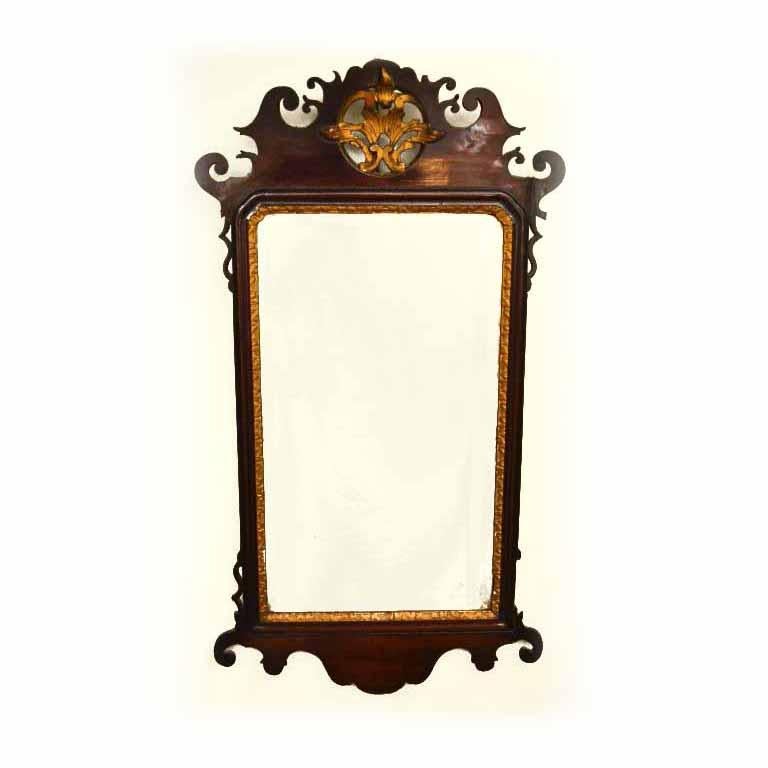 Antique George III Mahogany Parcel Gilt Wall Mirror 18th C 94 x 51 cm For Sale 1