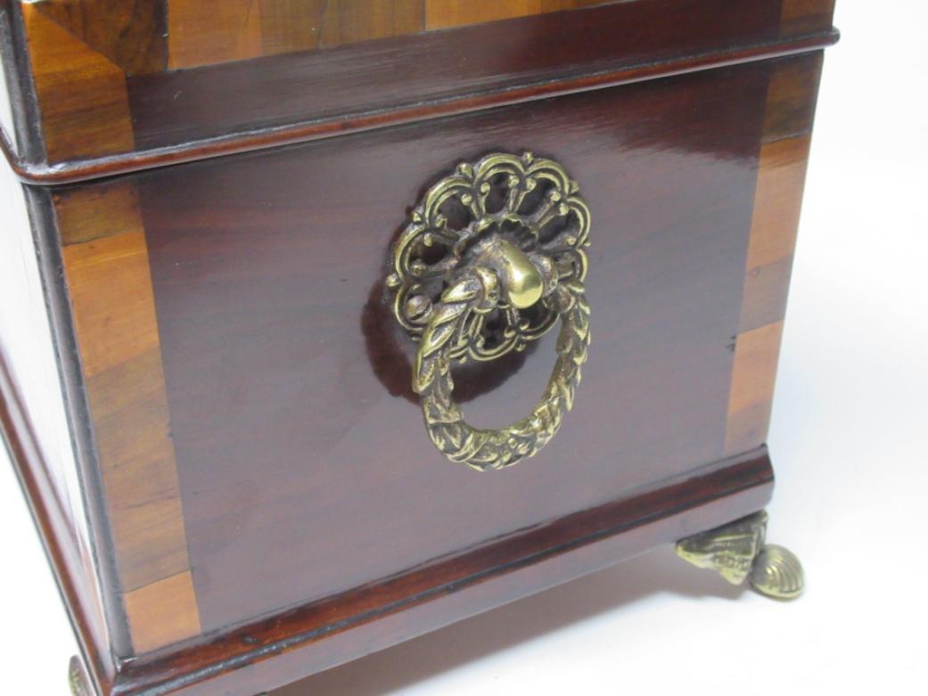 19th Century Antique George III Mahogany Satinwood Inlaid Triple Tea Caddy Conch Shell
