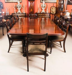 Antique George III Mahogany Twin Pedestal Dining Table 19th Century & Ten Chairs