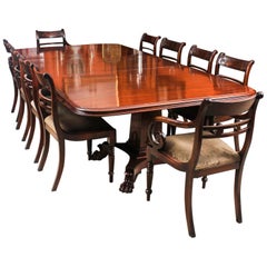 Antique George III Mahogany Twin Pedestal Dining Table 19th Century & Ten Chairs