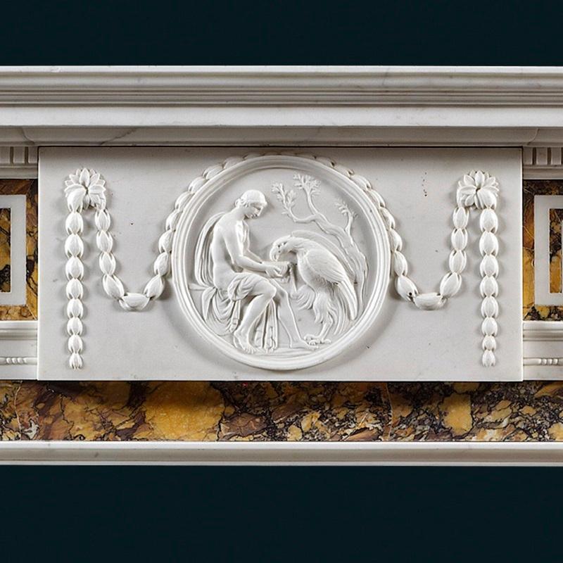 Antique George III Neoclassical Siena and White Marble Fireplace Mantel In Good Condition In London, GB