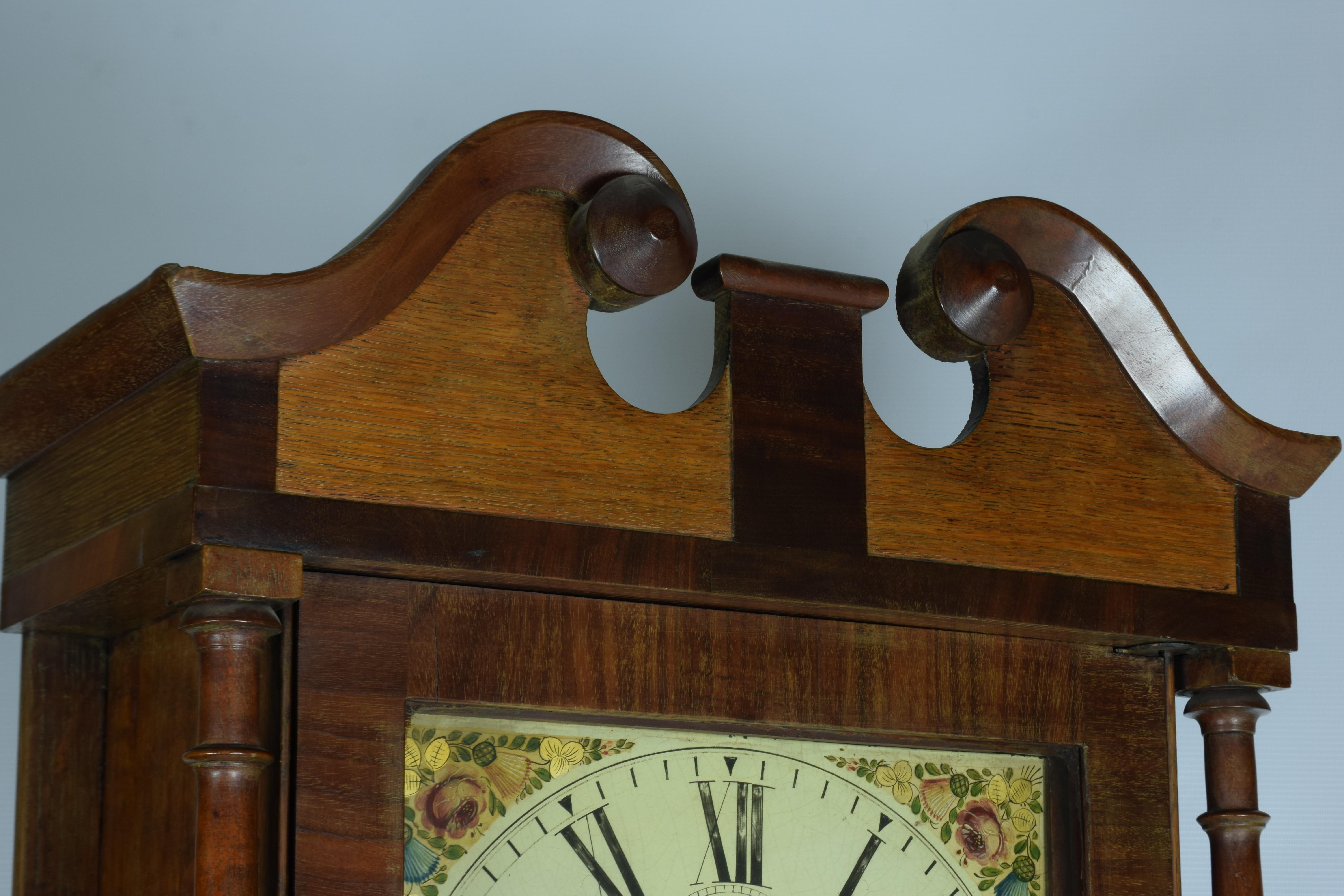 English Antique George III Oak and Mahogany Longcase Clock For Sale