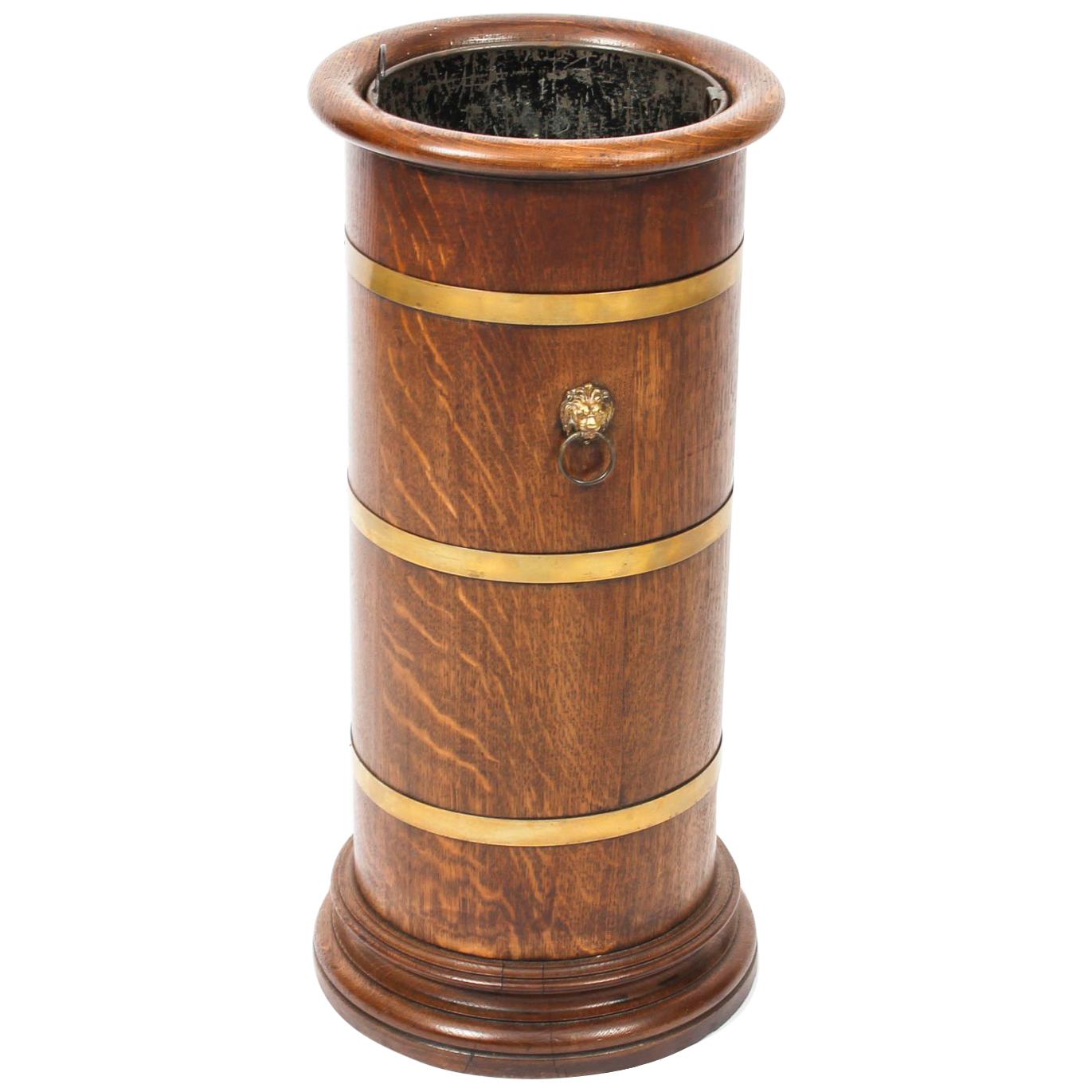 Antique George III Oak Brass Bound Umbrella Walking Stick Stand, 19th Century