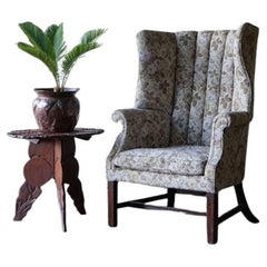 Antique George III Oak Framed Barrel Back Wingback Chair