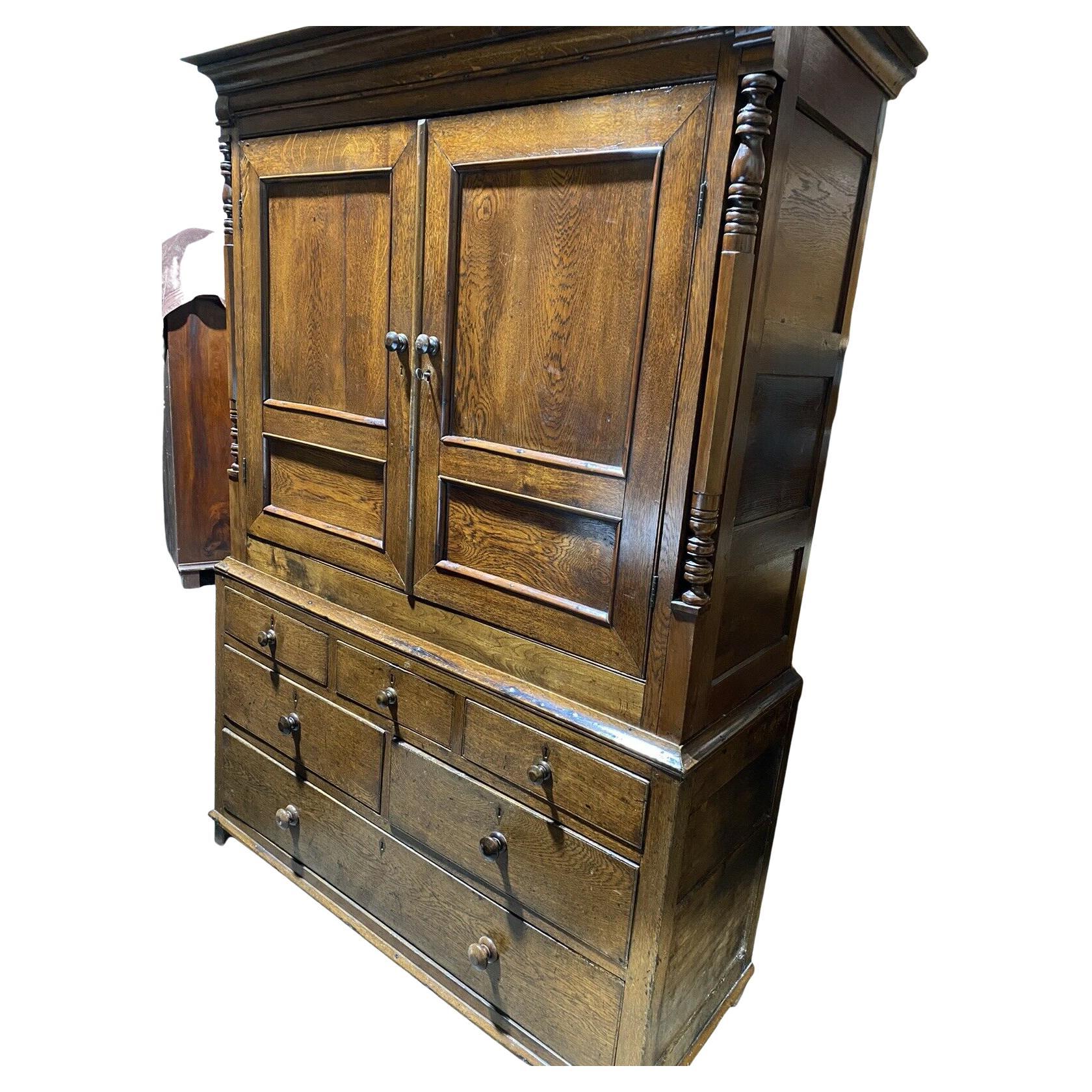 Antique George III Oak & Yew Press Housekeeper’s Cupboard For Sale