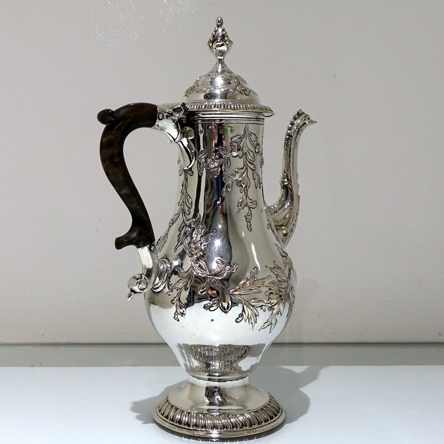 Silver Plate Antique George III Old Sheffield Rococo Coffee Pot, circa 1760 For Sale