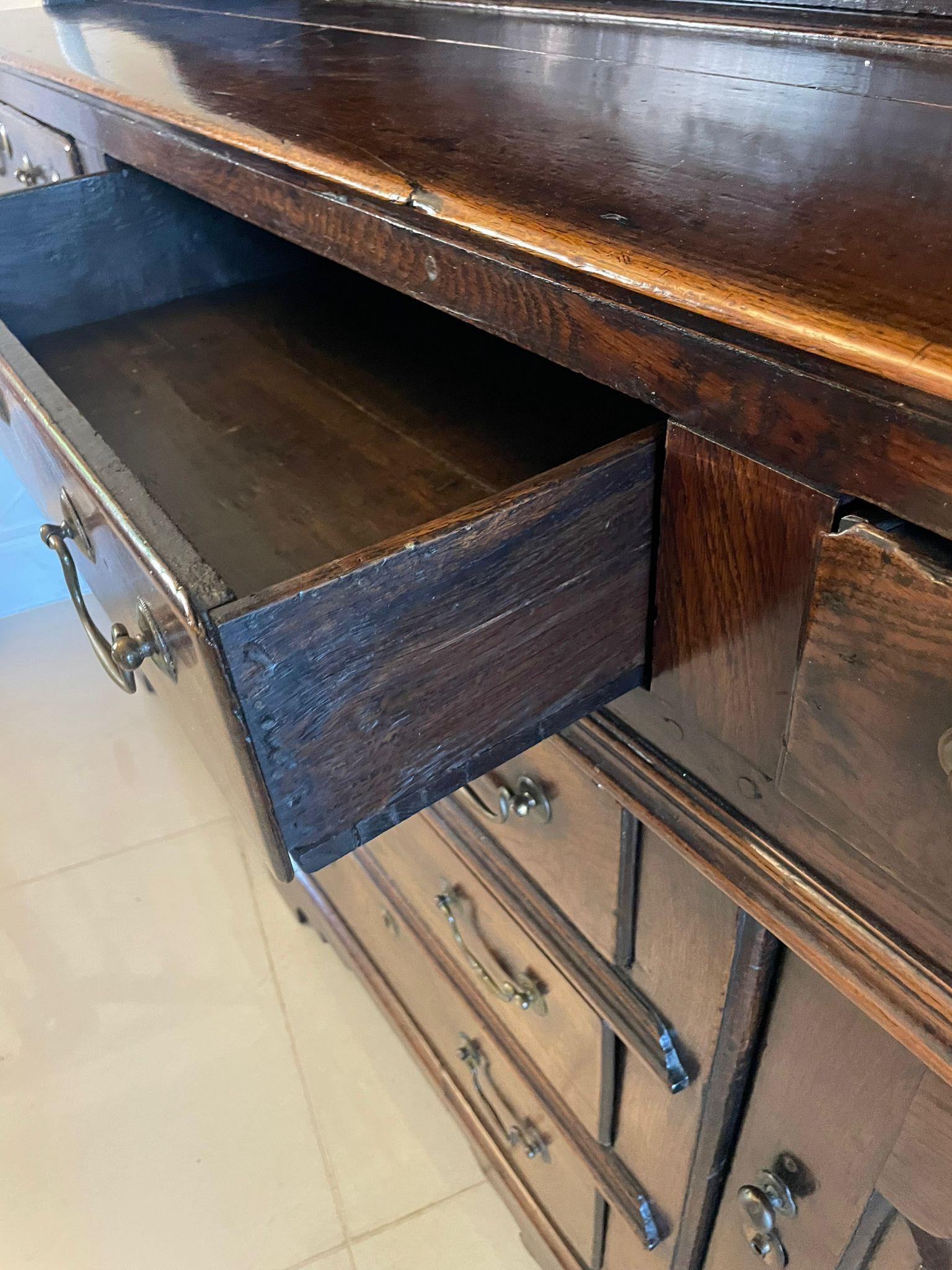 Antique George III Outstanding Quality Oak Welsh Dresser and Original Plate Rack For Sale 4