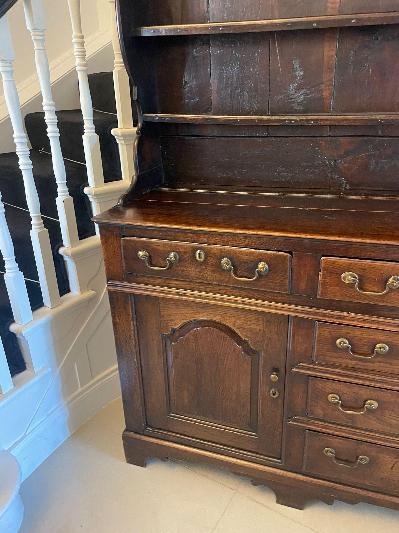 Antique George III Outstanding Quality Oak Welsh Dresser and Original Plate Rack For Sale 8