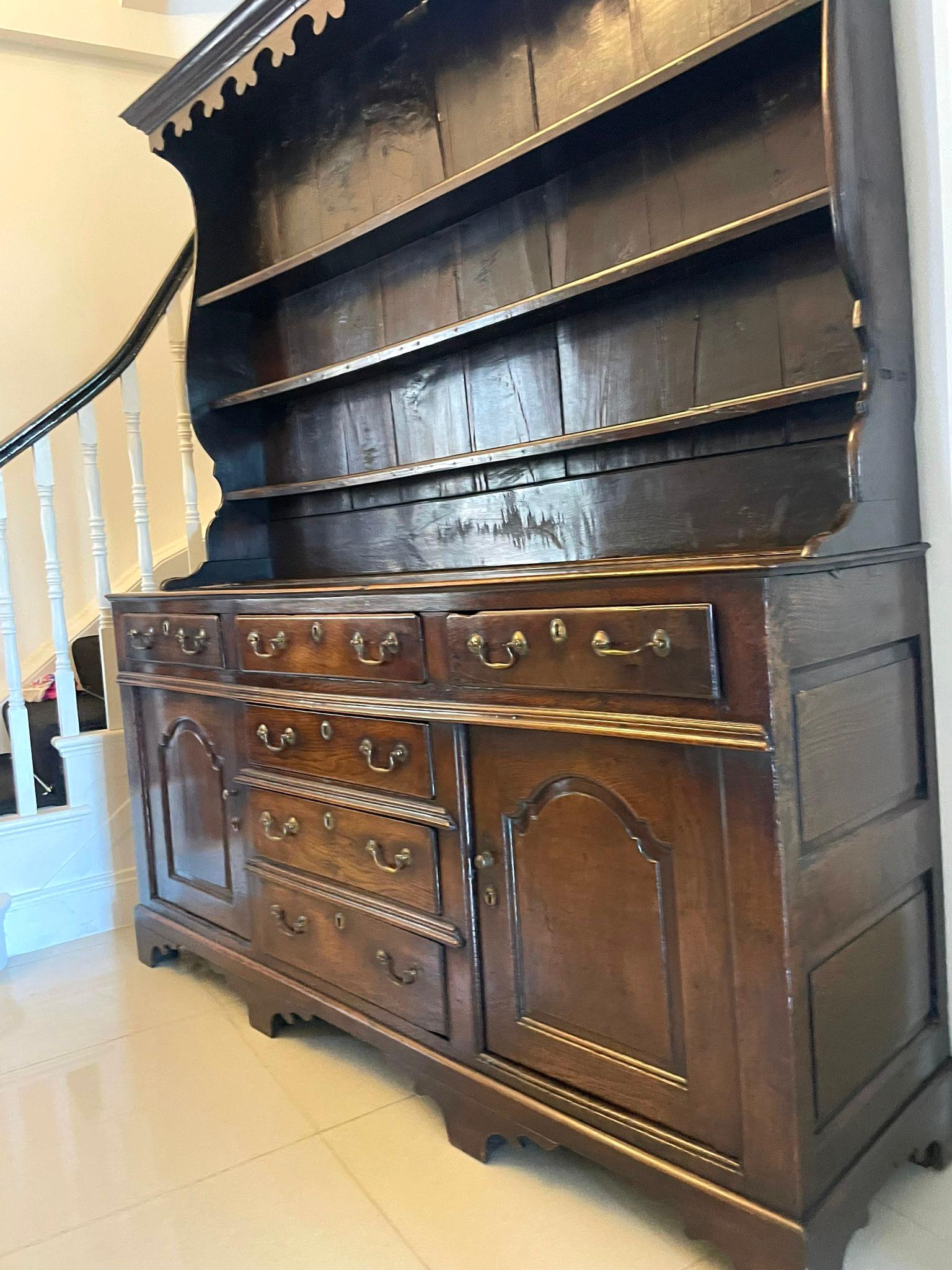Antique George III Outstanding Quality Oak Welsh Dresser and Original Plate Rack For Sale 9
