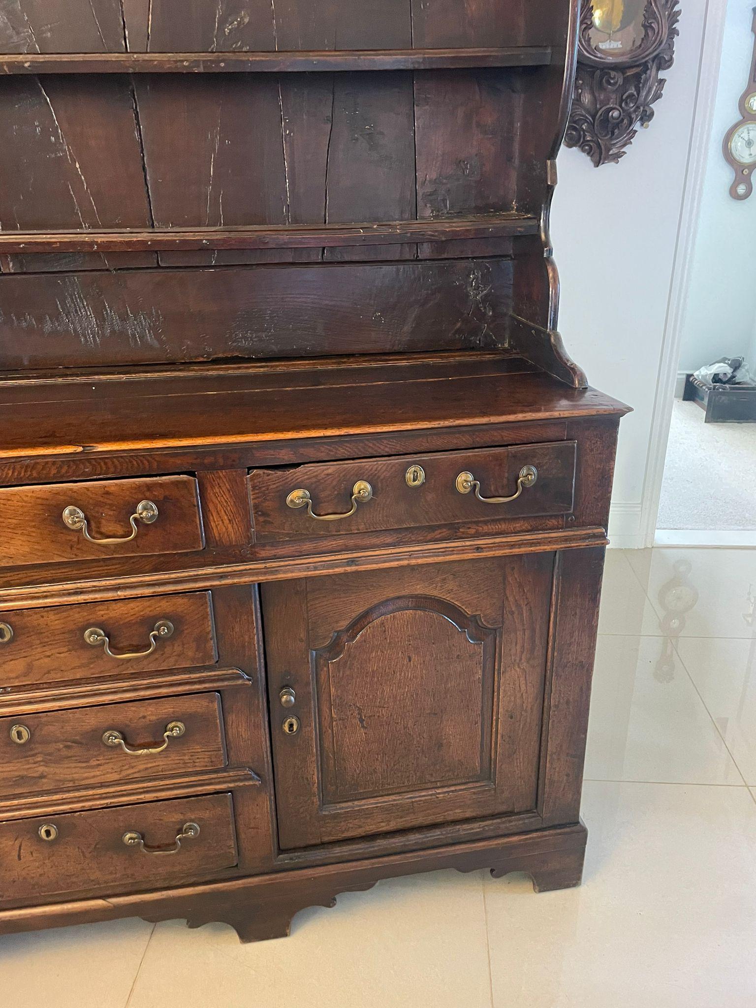 Antique George III Outstanding Quality Oak Welsh Dresser and Original Plate Rack For Sale 10