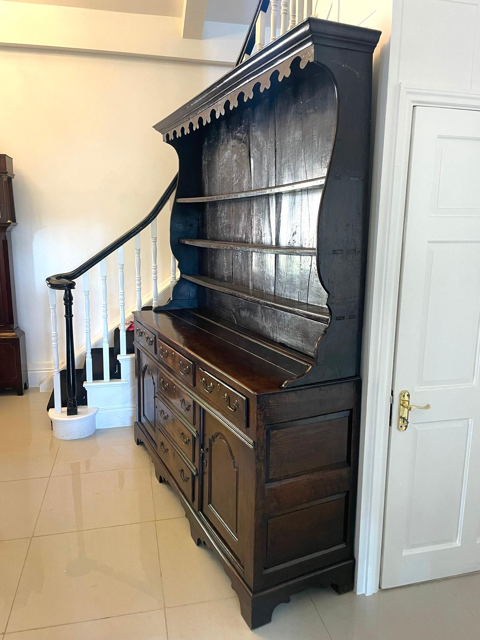 Antique George III Outstanding Quality Oak Welsh Dresser and Original Plate Rack For Sale 14