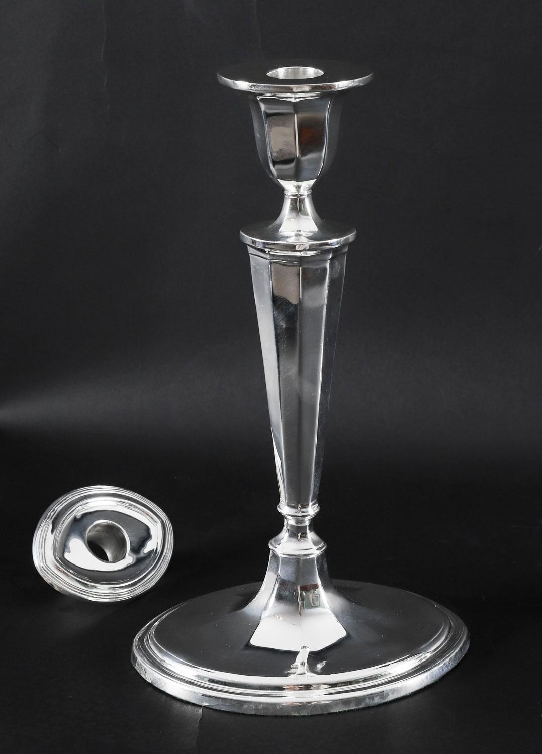 English Antique George III Pair Old Sheffield Silver Plated Candlesticks 18th Century For Sale