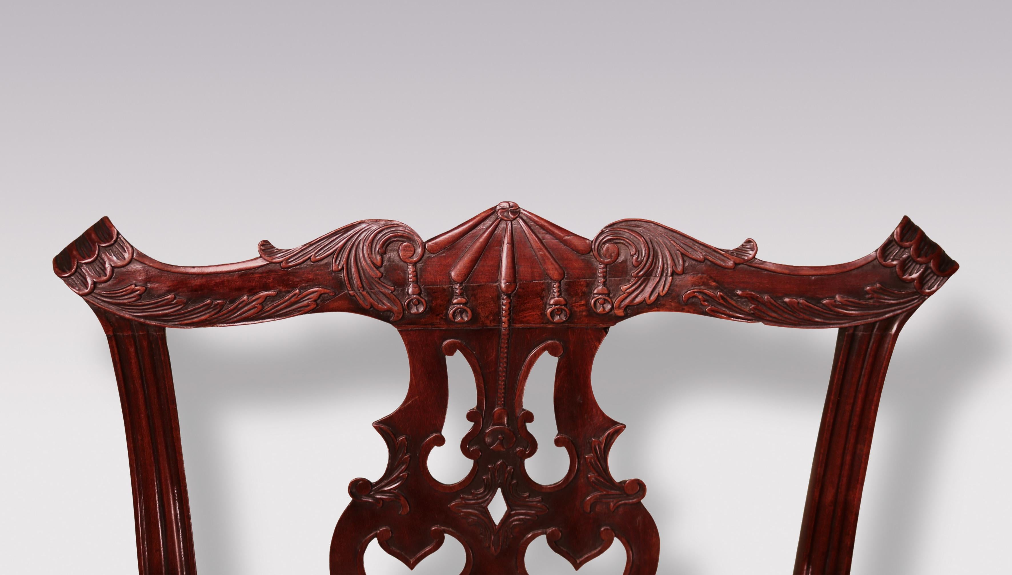 Chippendale Antique George III period carved mahogany armchair For Sale