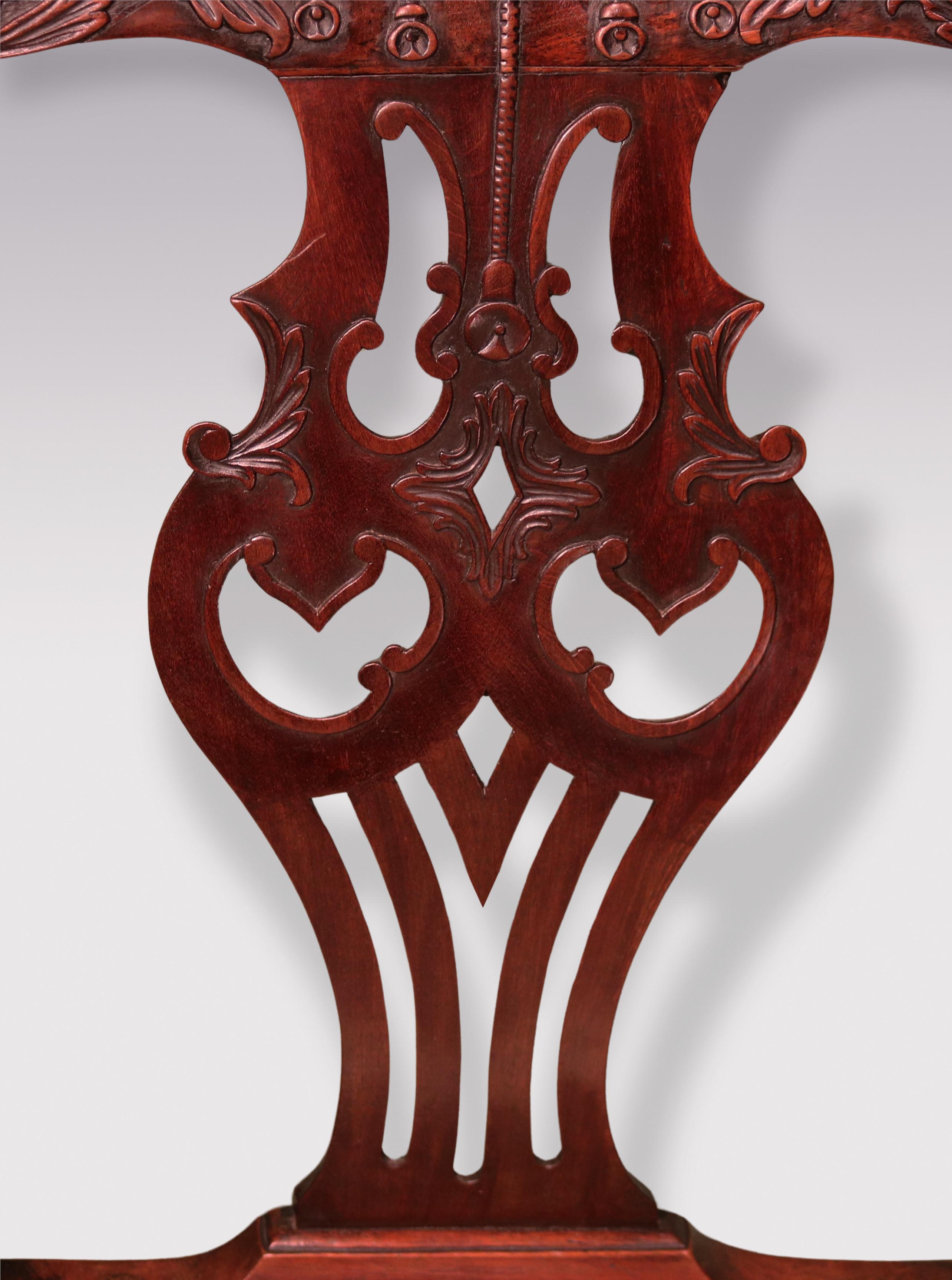 English Antique George III period carved mahogany armchair For Sale