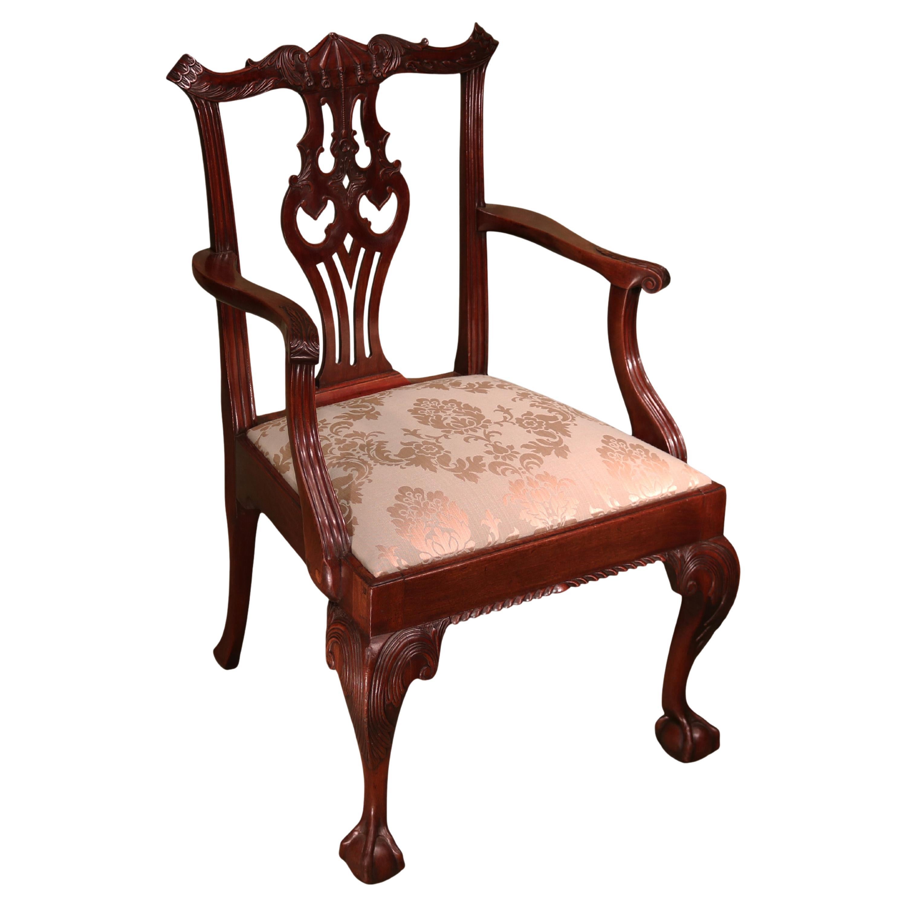 Antique George III period carved mahogany armchair