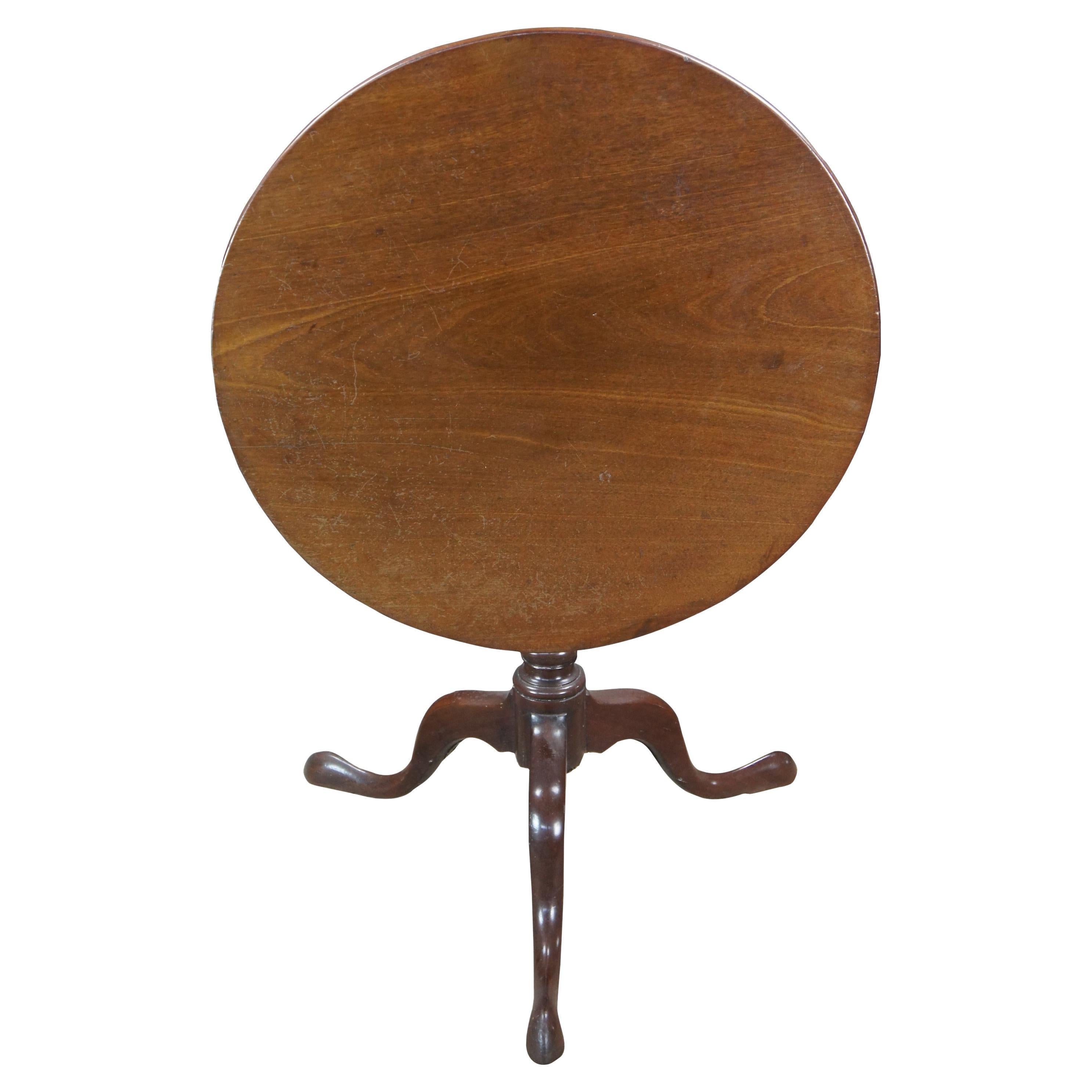 Antique George III Period Solid Mahogany Round Tilt Top Birdcage Tea Table 30" For Sale