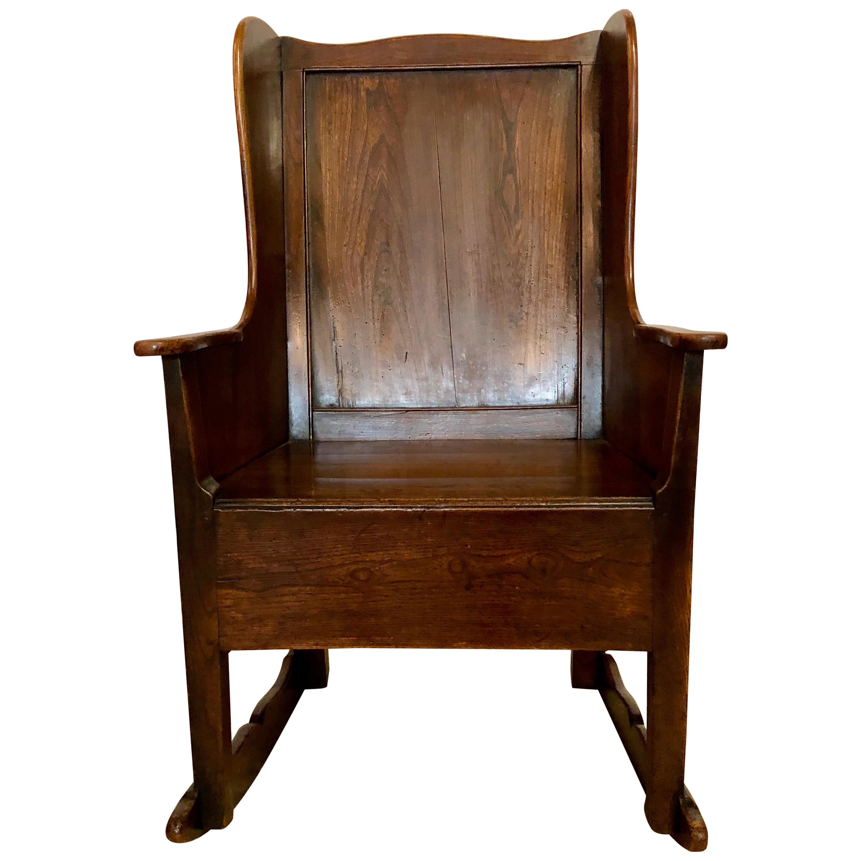 Antique George III Provincial Rocking Wing Chair, circa 1800-1810