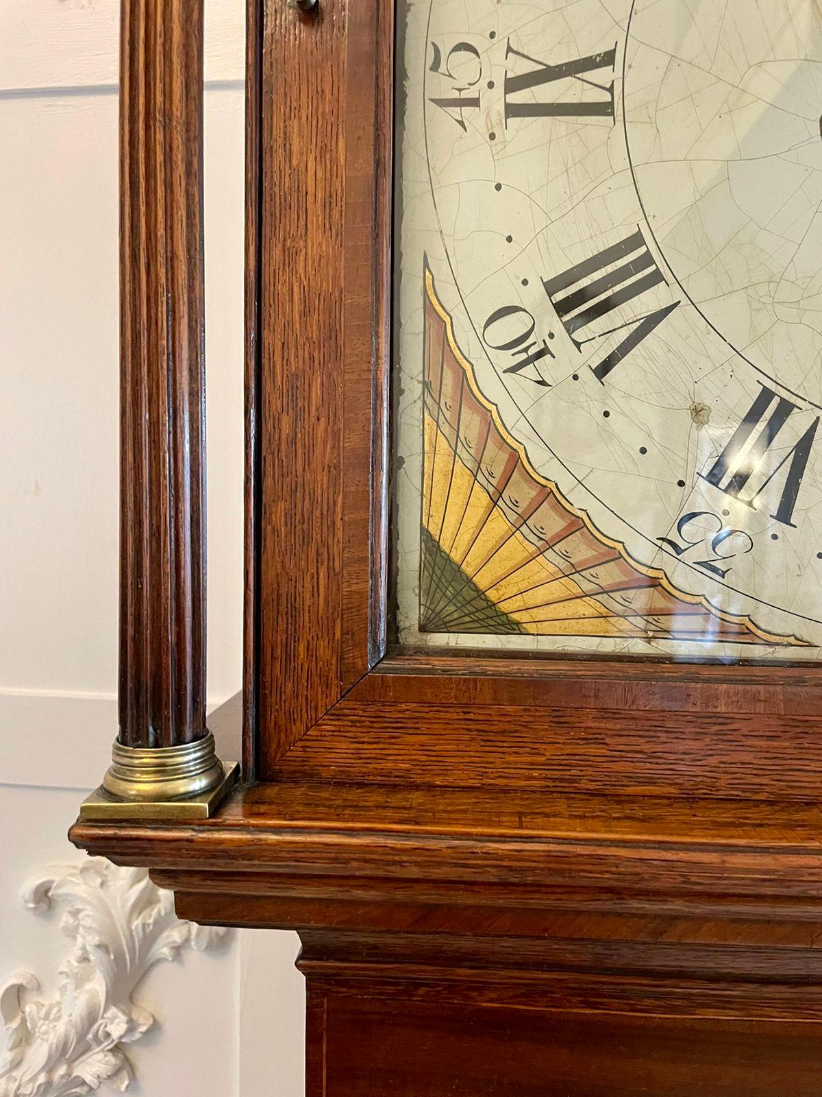 Horloge de parquet ancienne en chêne de qualité George III de 8 jours par Walker of Nantwich en vente 5