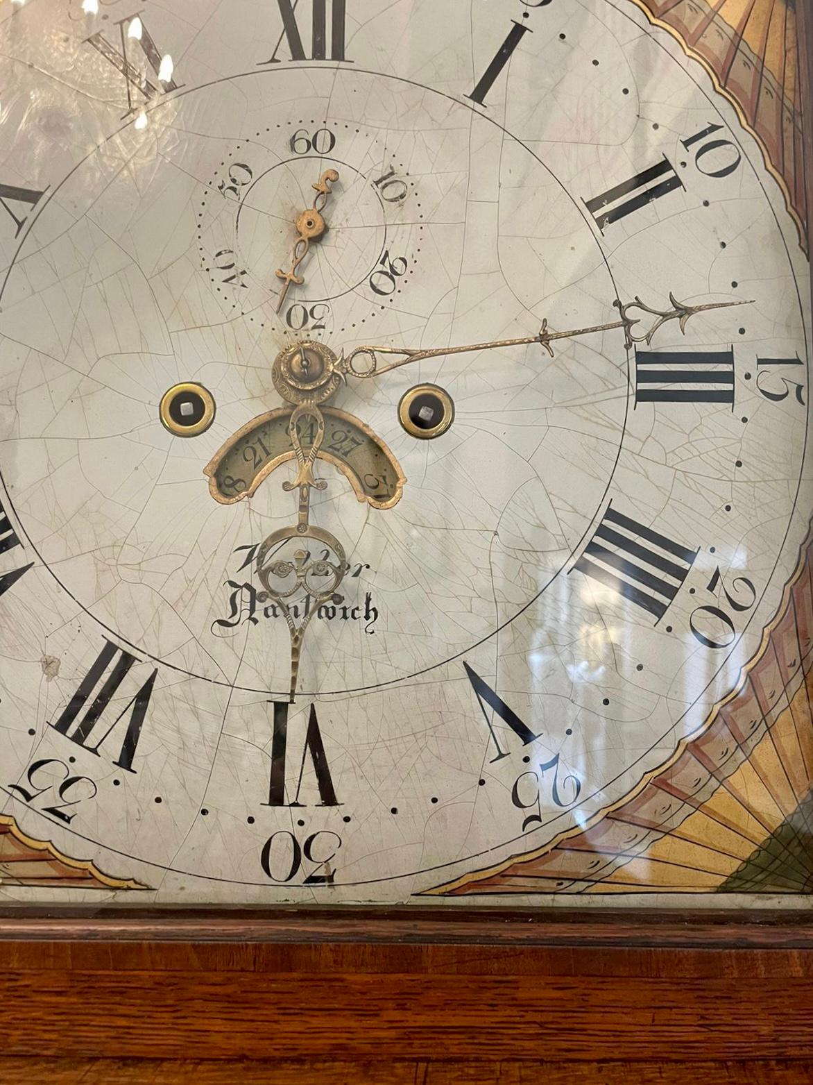 Horloge de parquet ancienne en chêne de qualité George III de 8 jours par Walker of Nantwich en vente 9