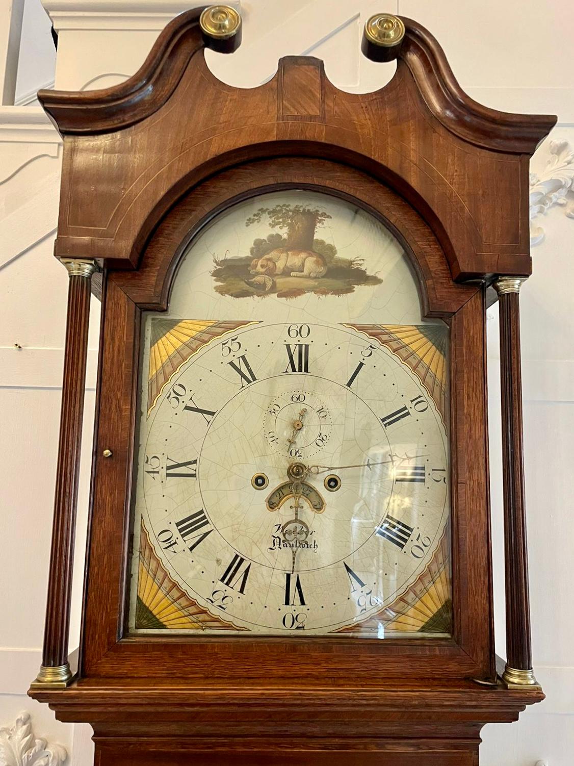 Antique George III Quality 8 Day Oak Longcase Clock by Walker of Nantwich For Sale 11