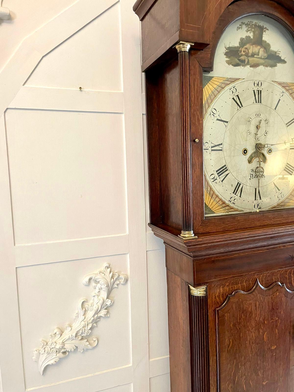 Antique George III Quality 8 Day Oak Longcase Clock by Walker of Nantwich For Sale 14