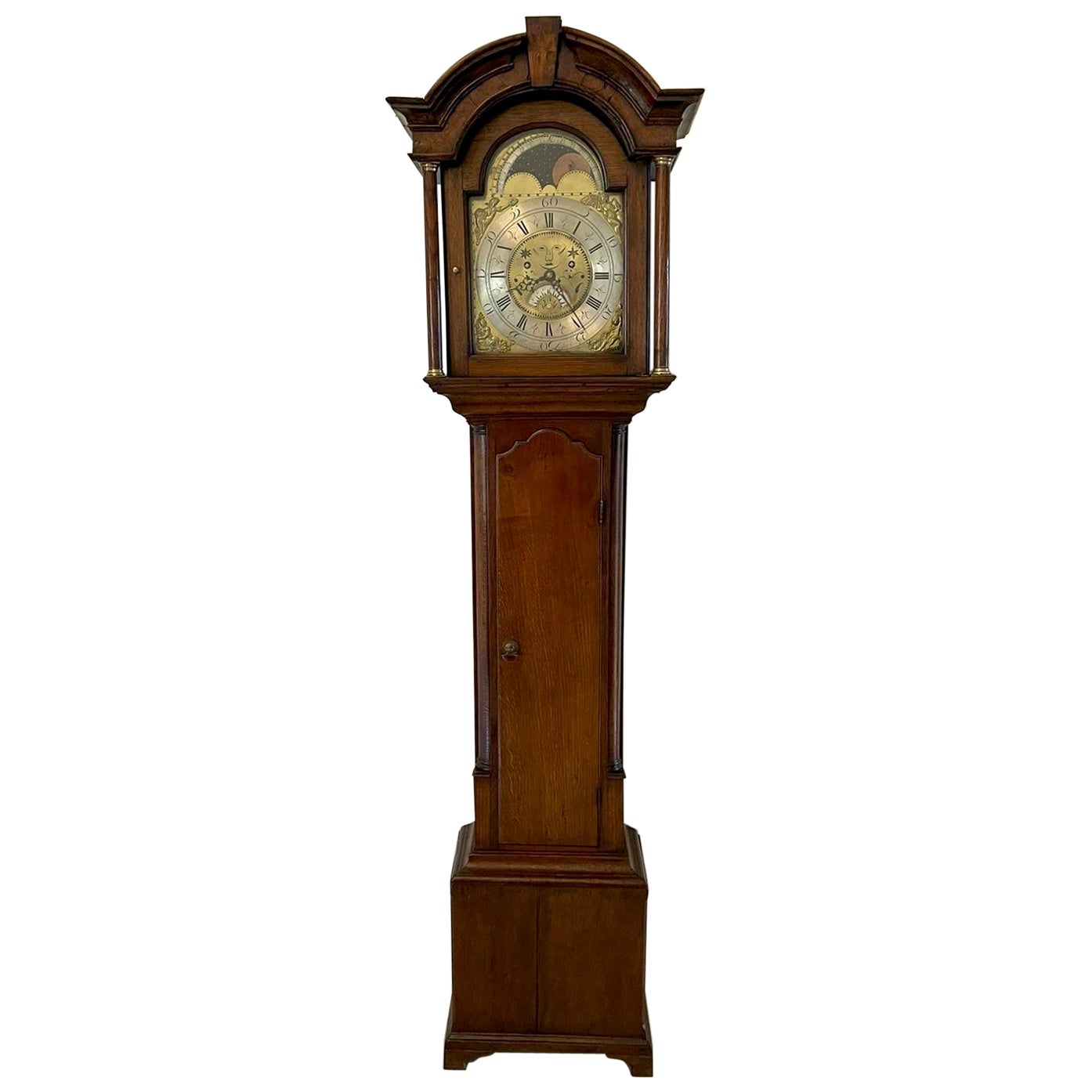 Antique George III Quality Brass Face Oak Longcase Clock by William Lister For Sale
