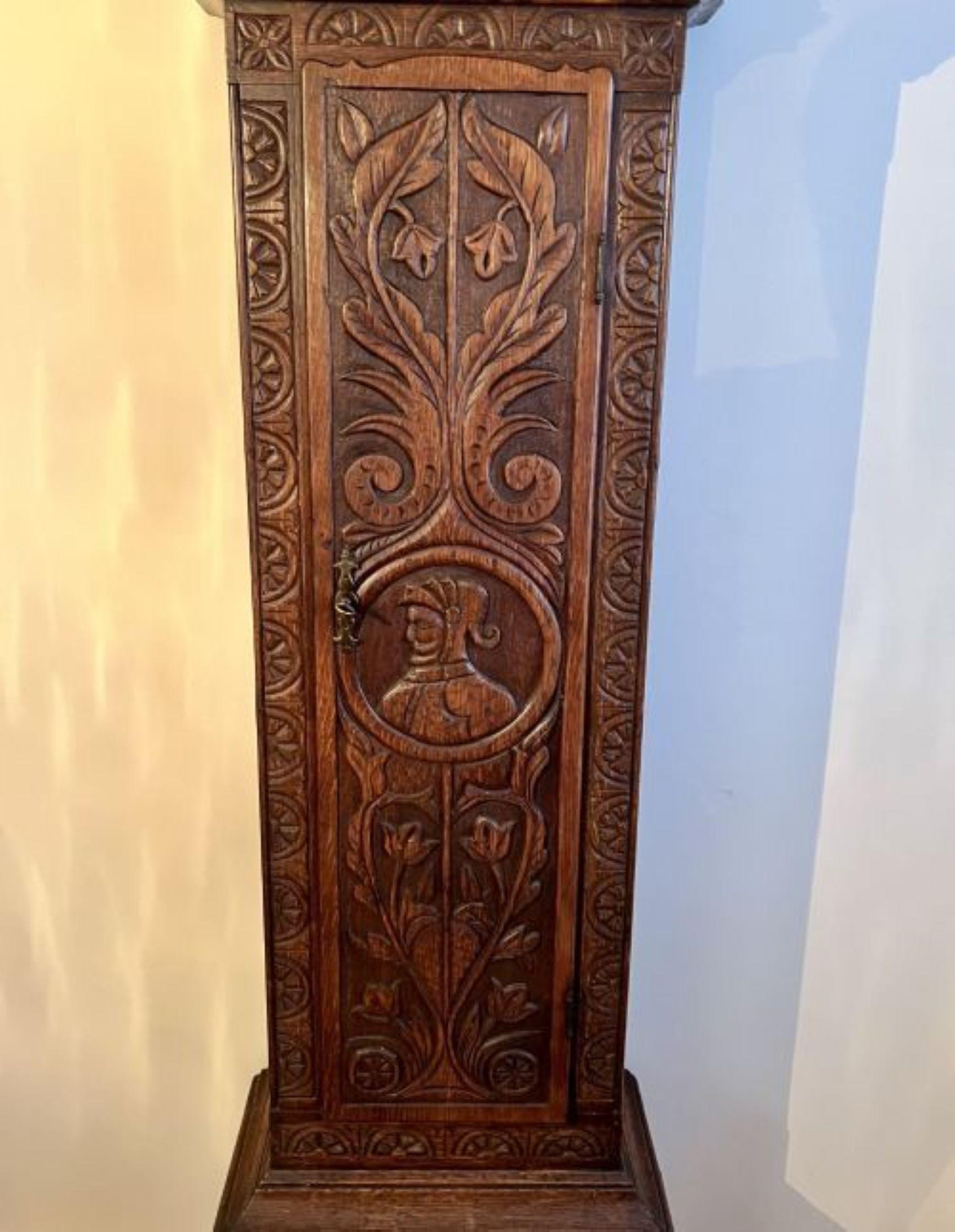 Brass Antique George III quality carved oak brass face longcase clock For Sale