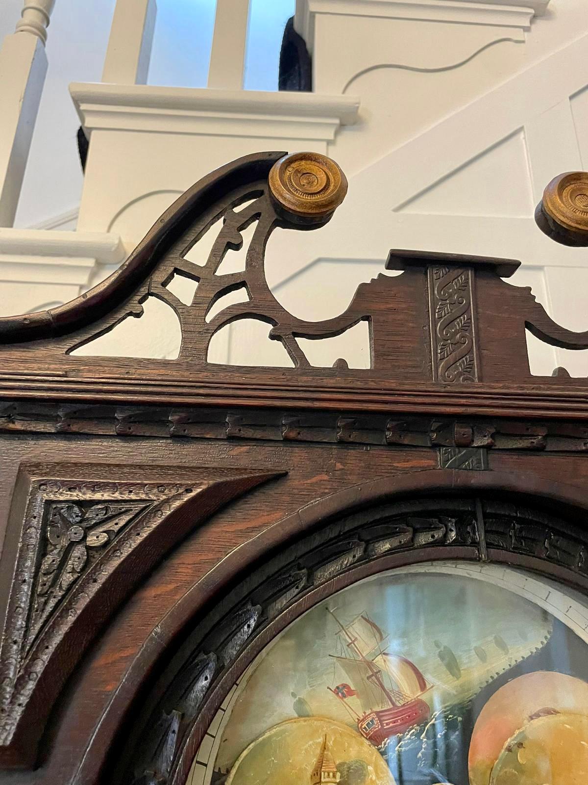 Antique George III Quality Carved Oak Moon Phase Longcase Clock 13