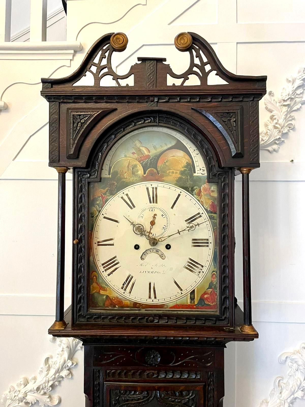 Antique George III Quality Carved Oak Moon Phase Longcase Clock 15