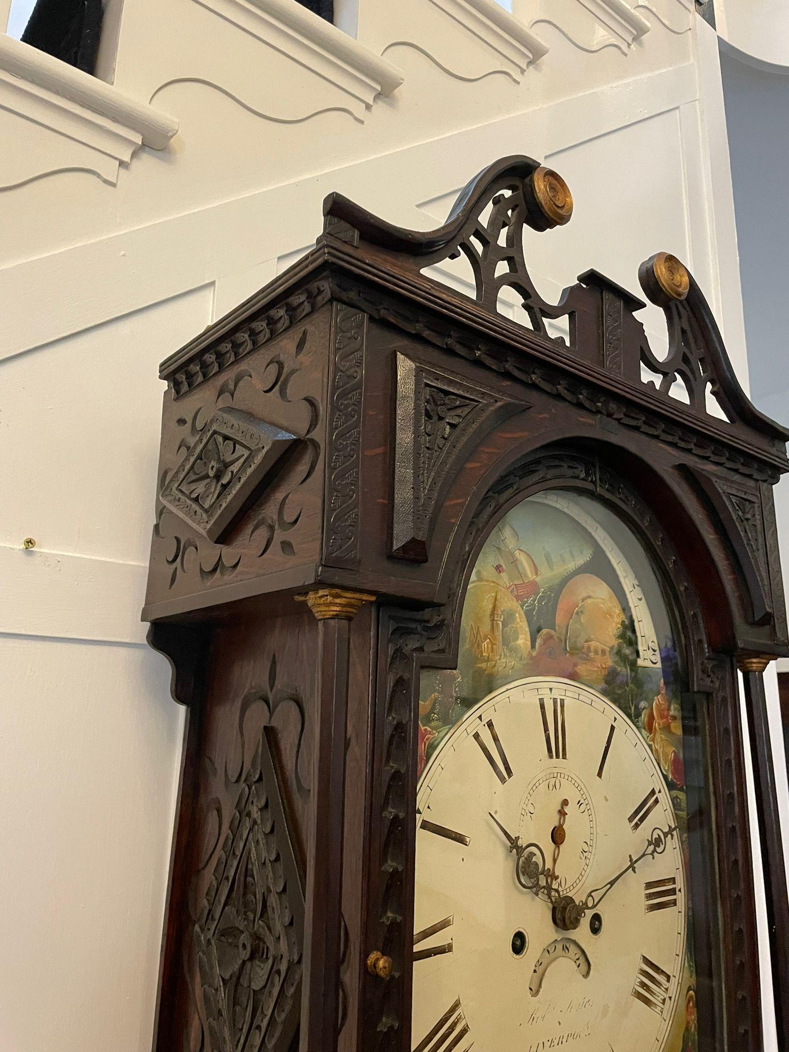 English Antique George III Quality Carved Oak Moon Phase Longcase Clock