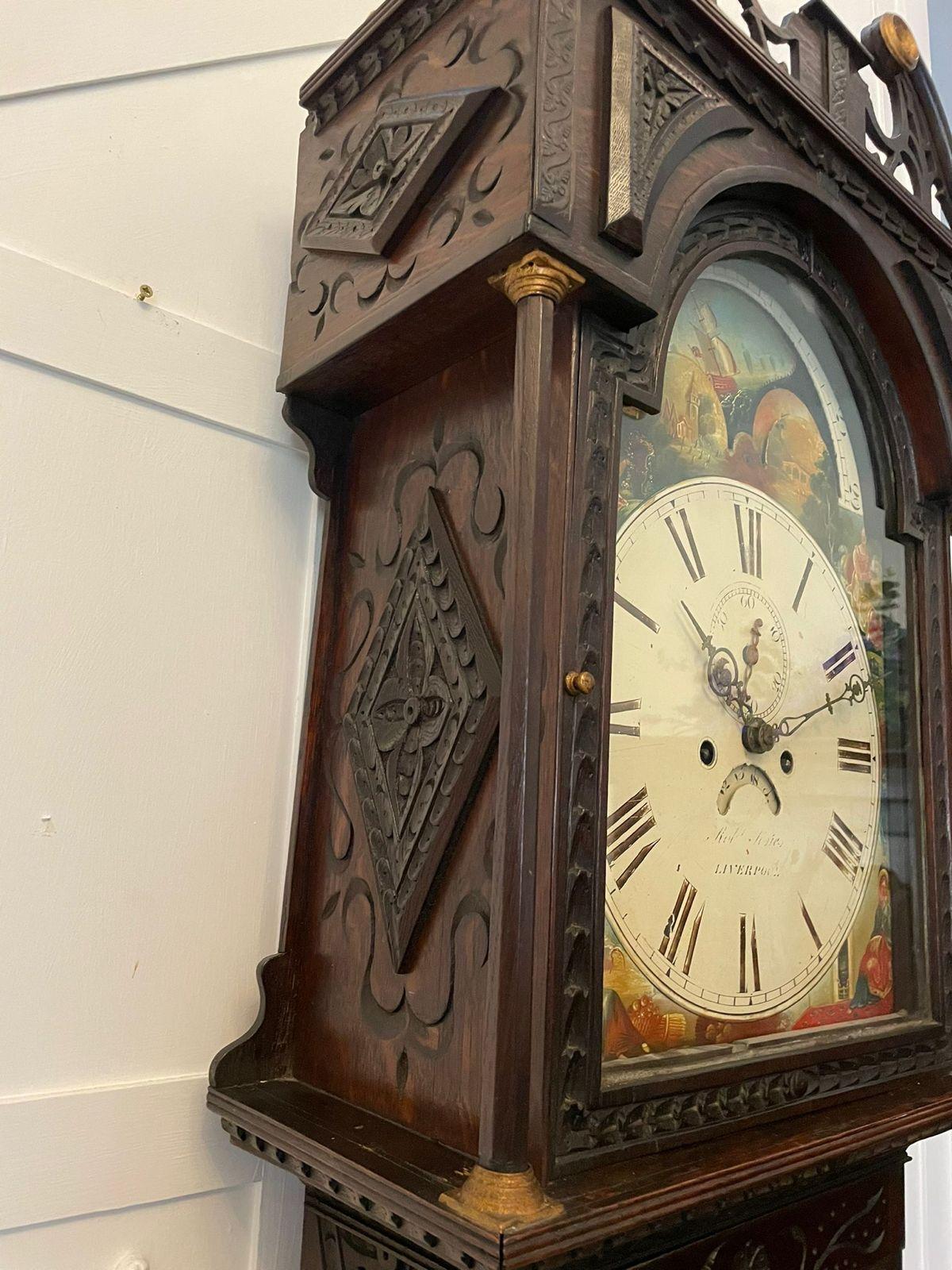 Antique George III Quality Carved Oak Moon Phase Longcase Clock In Good Condition In Suffolk, GB