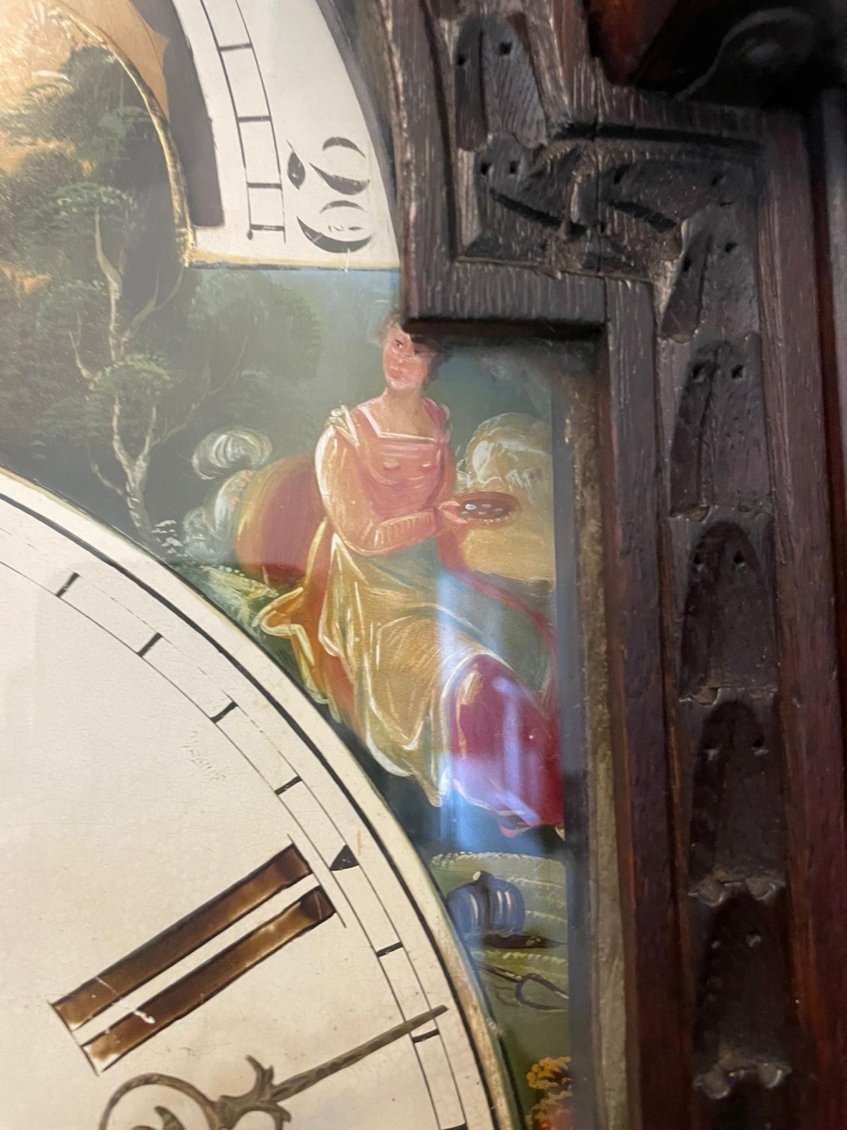 Antique George III Quality Carved Oak Moon Phase Longcase Clock 2