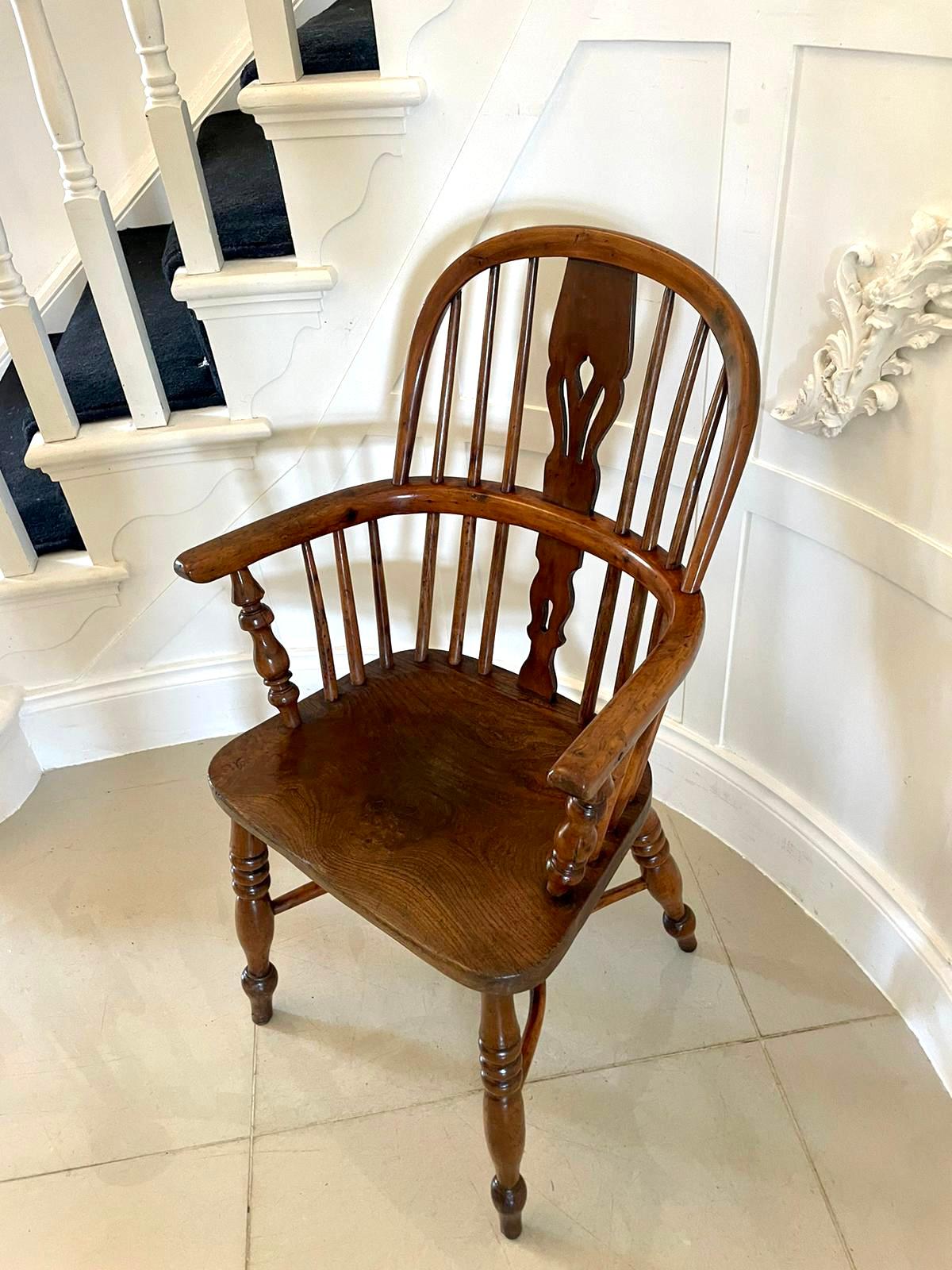  Antique George III Quality Child’s Yew Wood Windsor Chair For Sale 5