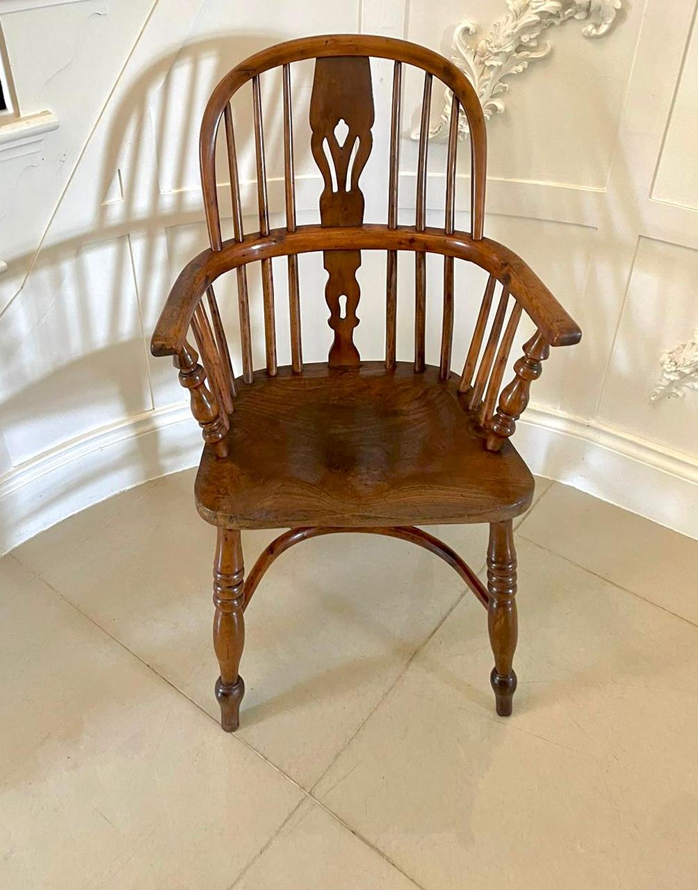 Antique George III Quality Child’s Yew Wood Windsor Chair For Sale 2