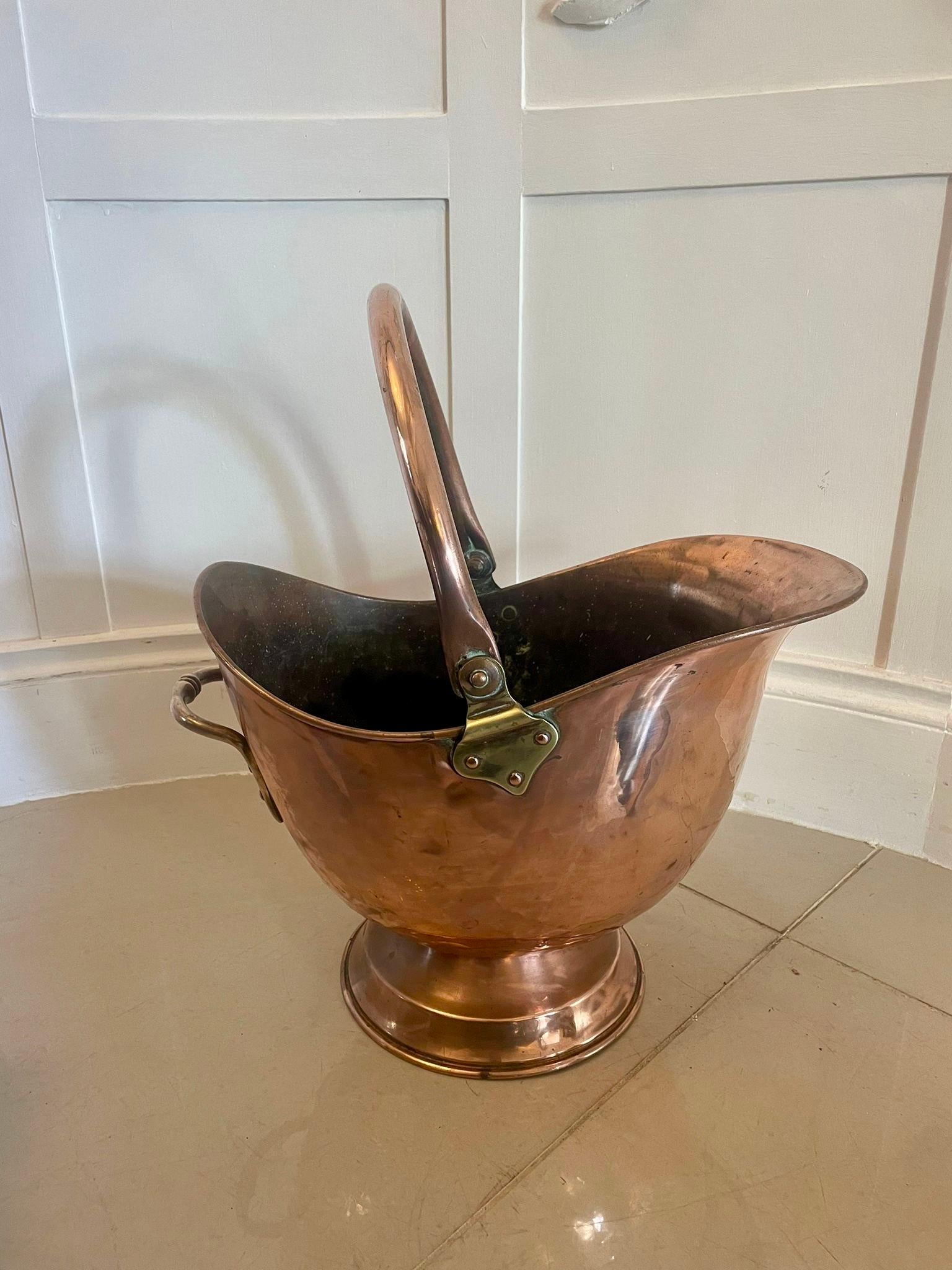 English Antique George III Quality Copper Coal Scuttle  For Sale