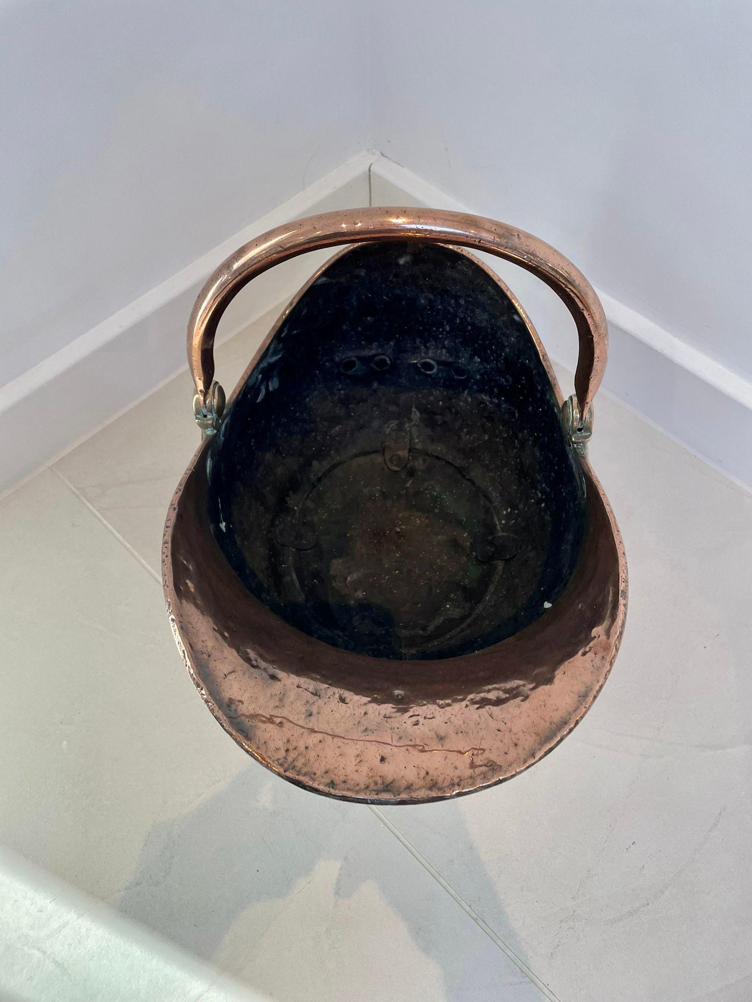 English Antique George III Quality Copper Helmet Shaped Coal Scuttle For Sale
