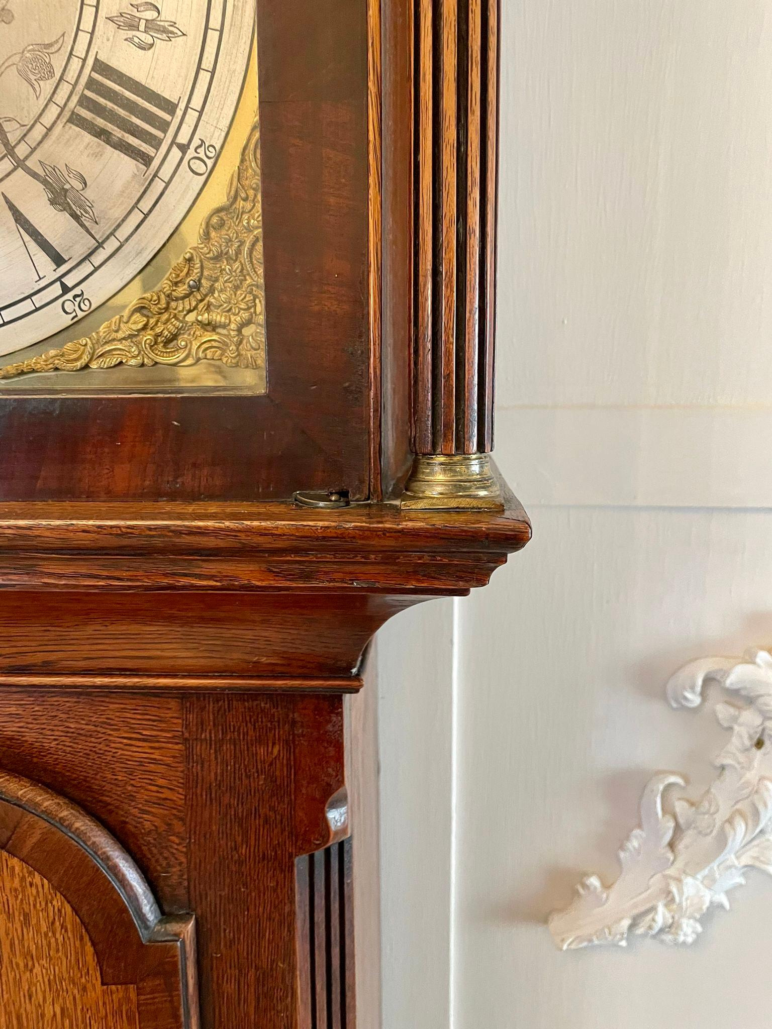 Antiquité George III Quality Eight Day Brass Face Oak Longcase Clock en vente 5