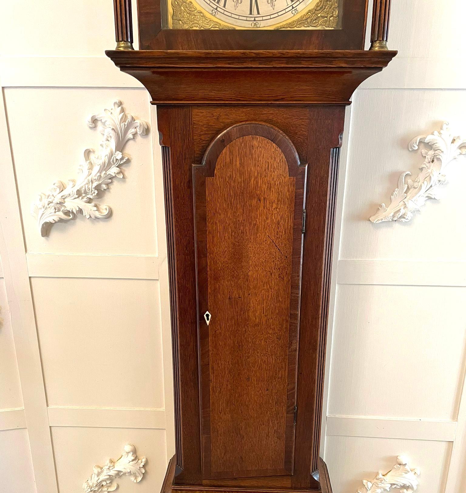 Antique George III Quality Eight Day Brass Face Oak Longcase Clock For Sale 1