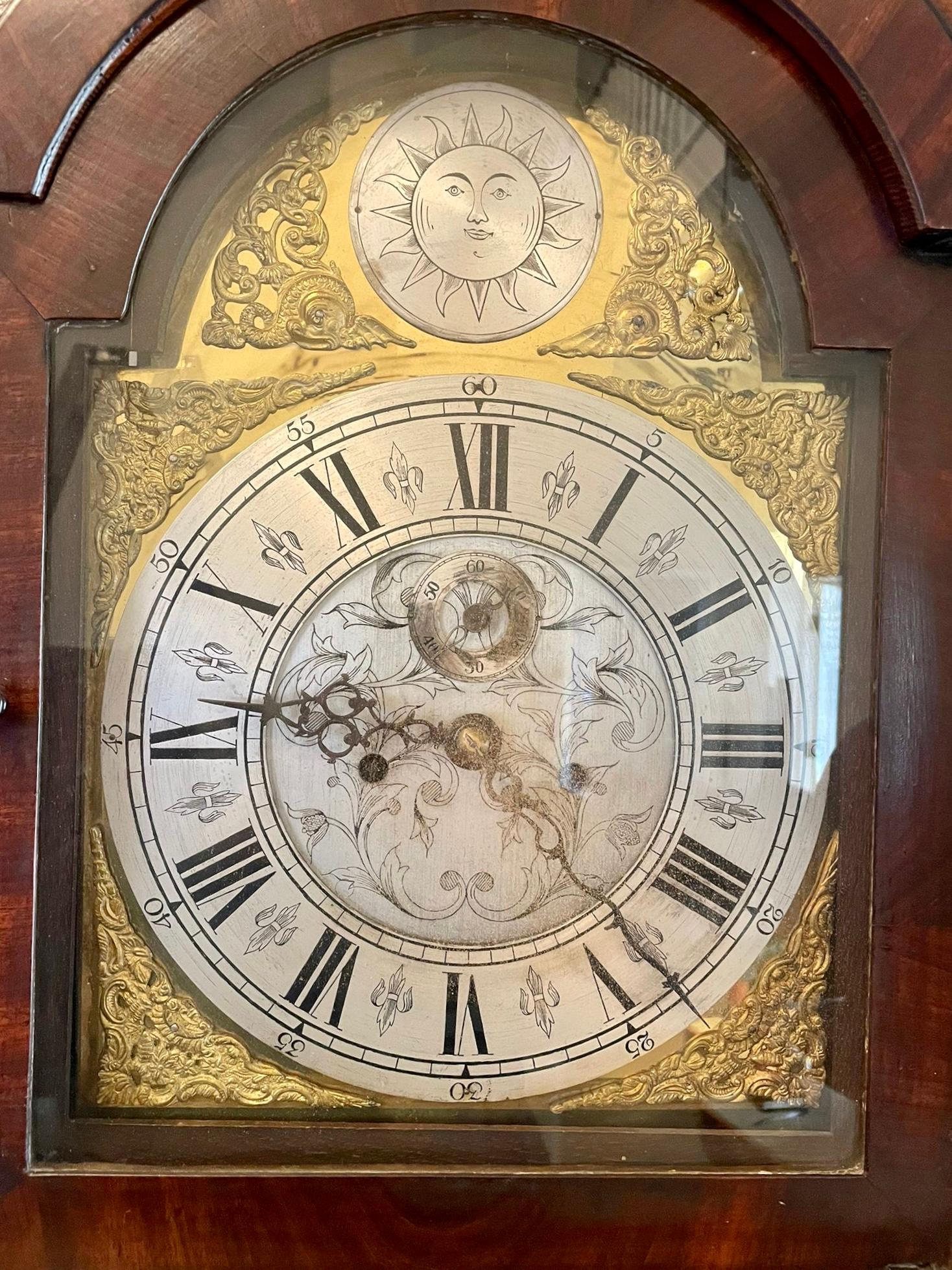 Antique George III Quality Eight Day Brass Face Oak Longcase Clock For Sale 3