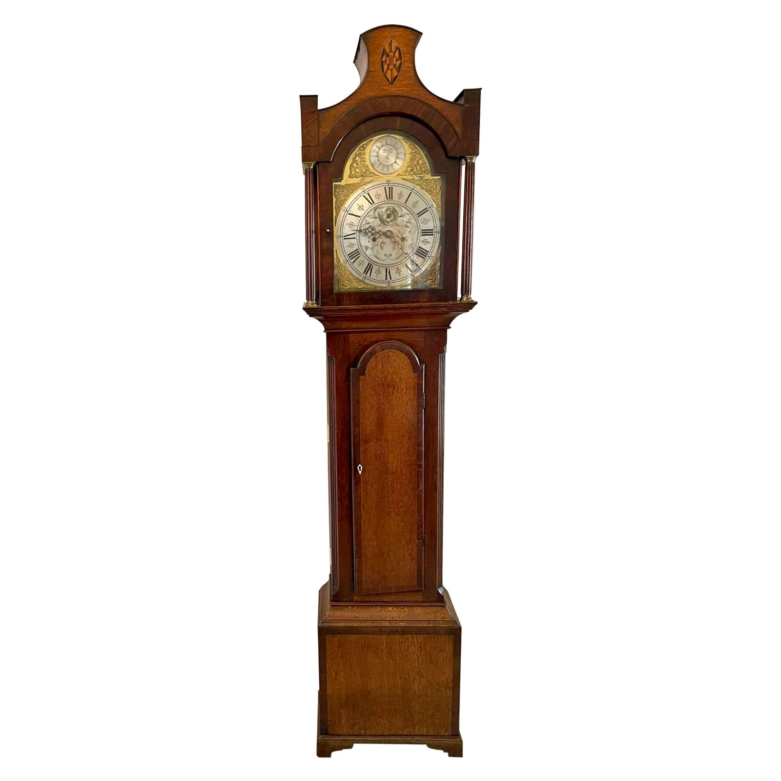 Antique George III Quality Eight Day Brass Face Oak Longcase Clock