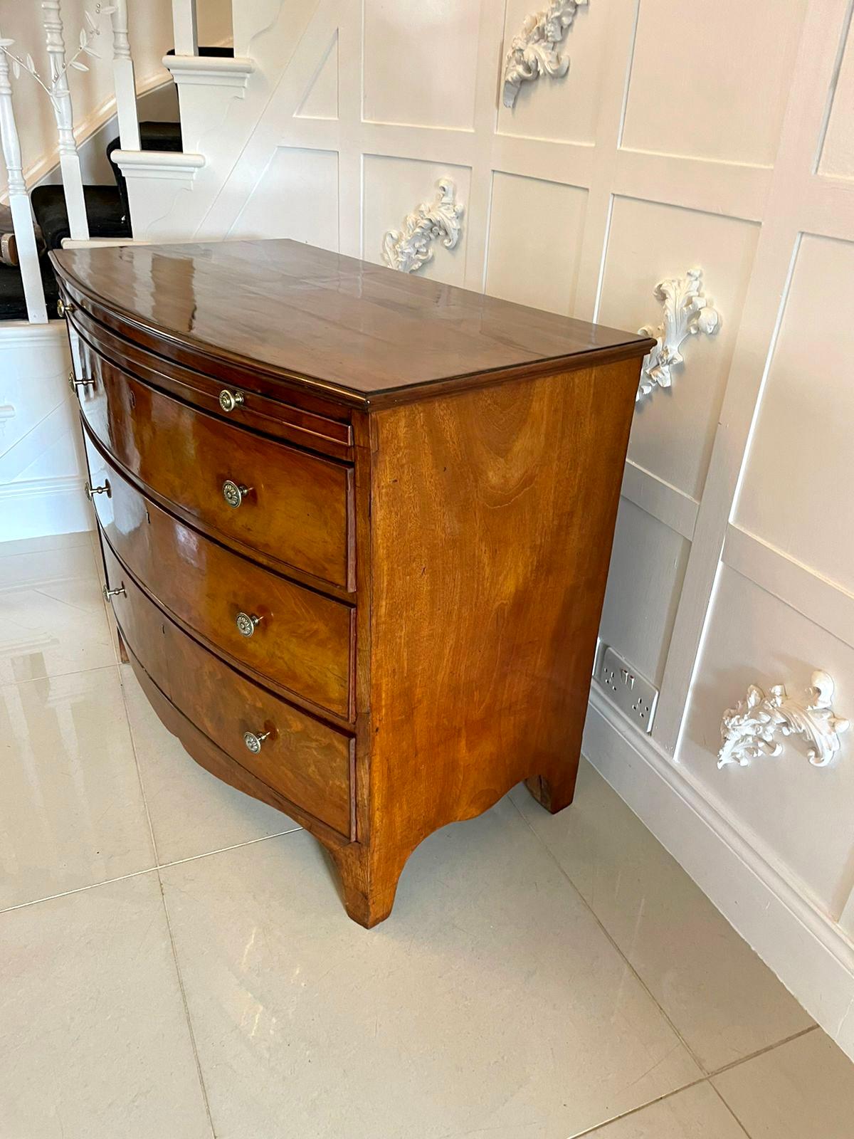 Early 19th Century  Antique George III Quality Figured Mahogany Bow Front Chest of 3 Drawers
