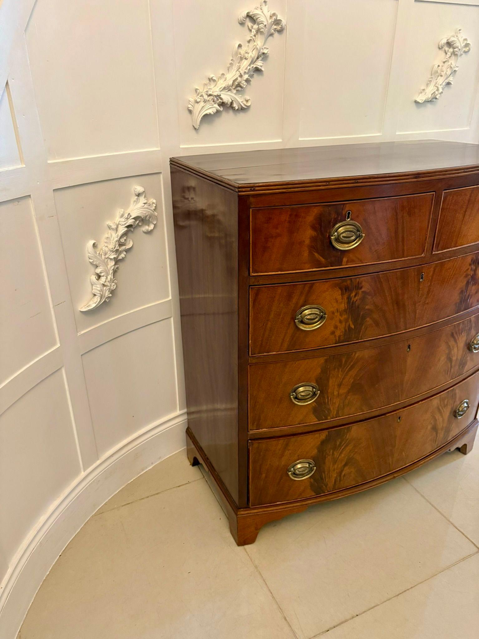 Antique George III Quality Figured Mahogany Bow Fronted Chest of 5 Drawers In Good Condition For Sale In Suffolk, GB