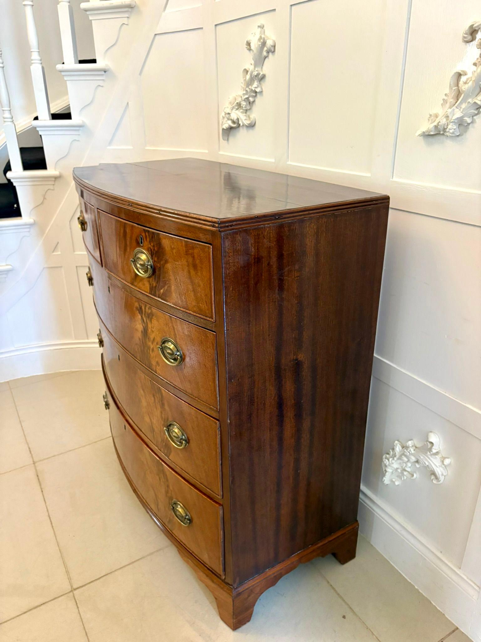 19th Century Antique George III Quality Figured Mahogany Bow Fronted Chest of 5 Drawers For Sale
