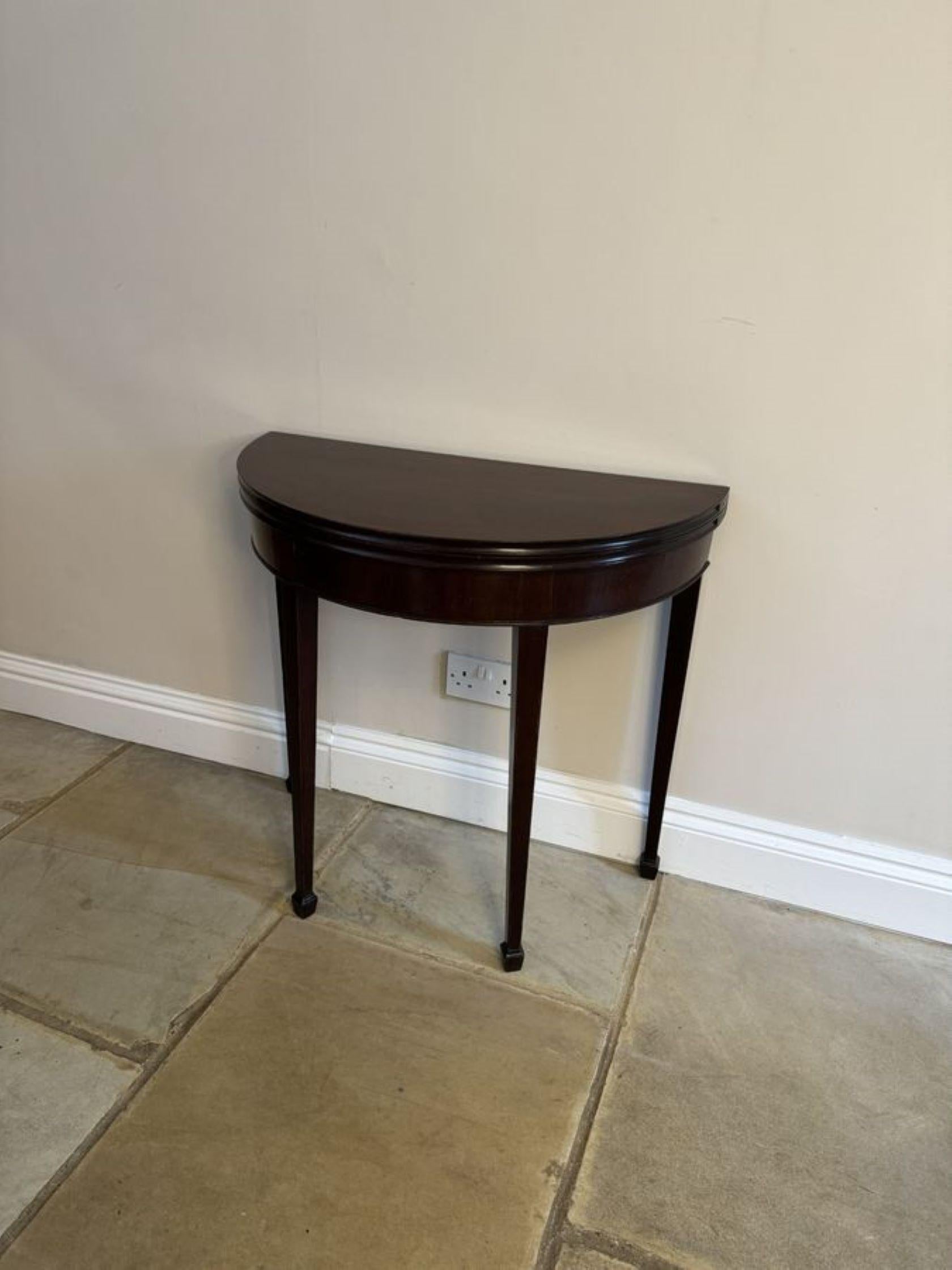 Antique George III quality figured mahogany Demi-Lune shaped tea table In Good Condition For Sale In Ipswich, GB