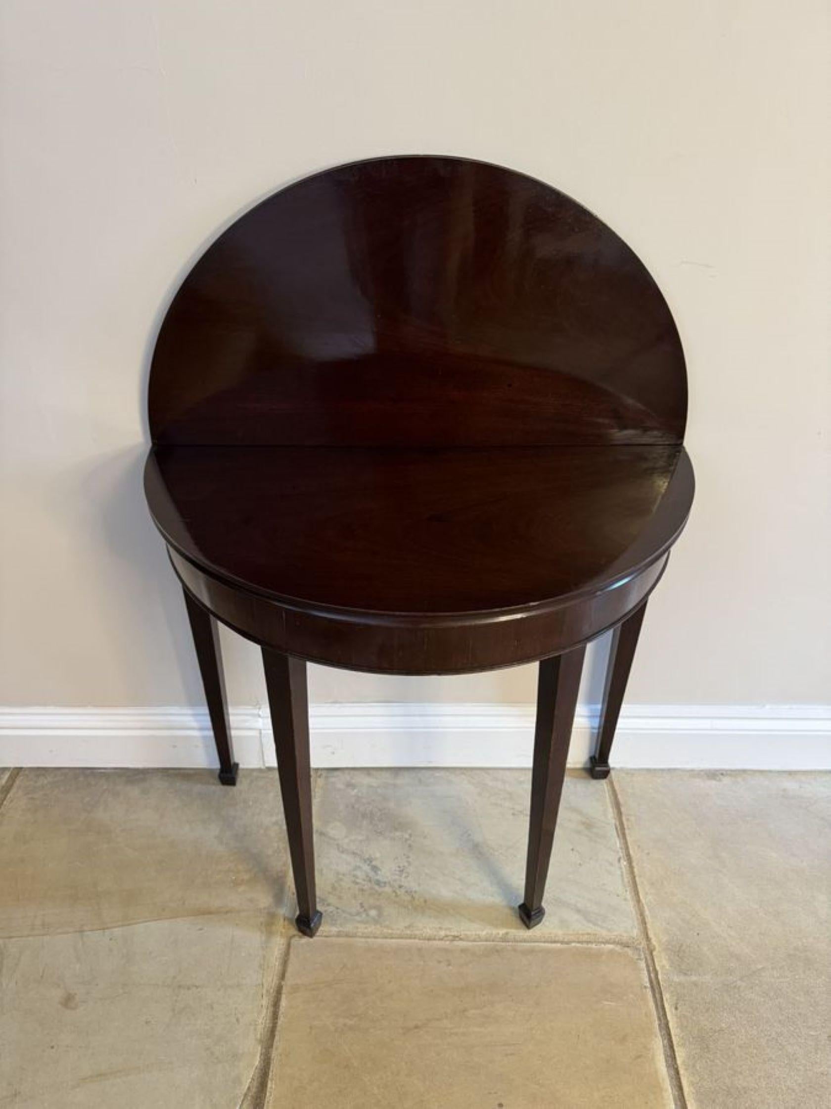 Antique George III quality figured mahogany Demi-Lune shaped tea table For Sale 1