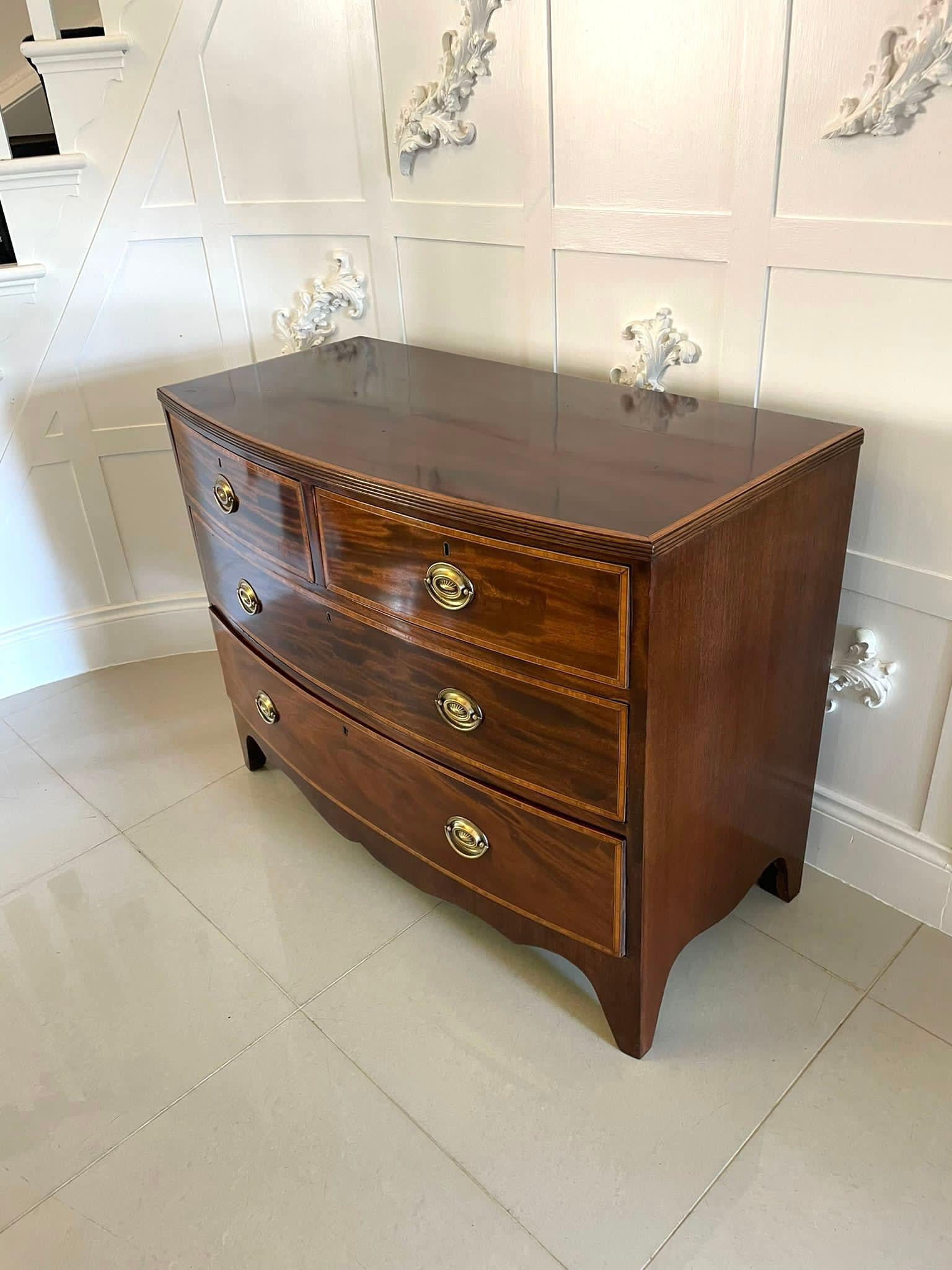 Early 19th Century Antique George III Quality Figured Mahogany Inlaid Bow Front Chest of 4 Drawers