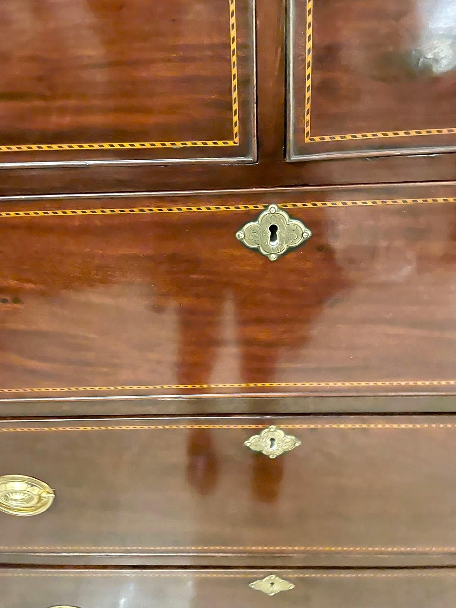 Antique George III Quality Figured Mahogany Inlaid Chest of 6 Drawers For Sale 7