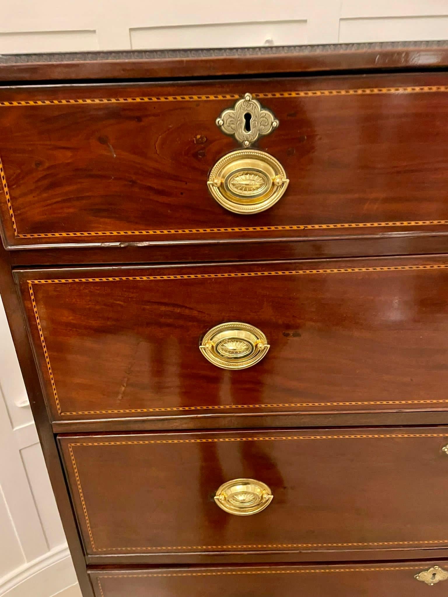 Antique George III Quality Figured Mahogany Inlaid Chest of 6 Drawers For Sale 8